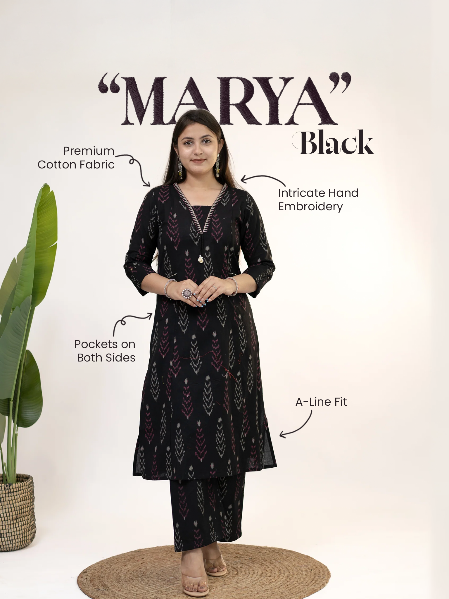 Marya Black Cotton Ikkat Straight Kurta Set