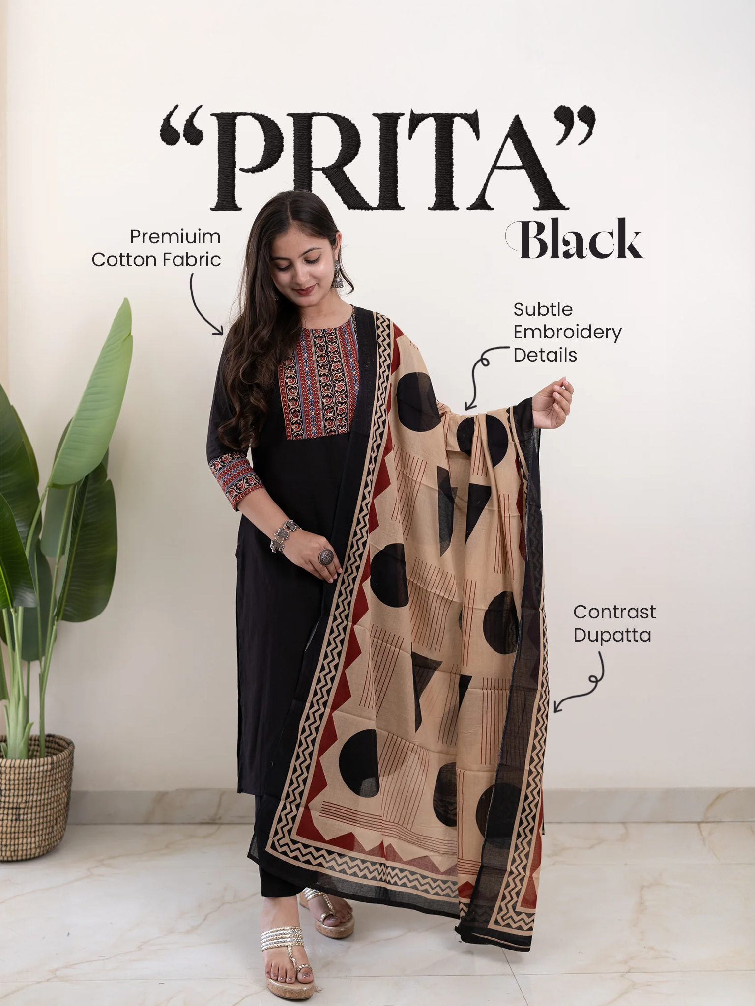 Prita Cotton Embroidered Straight Dupatta Set