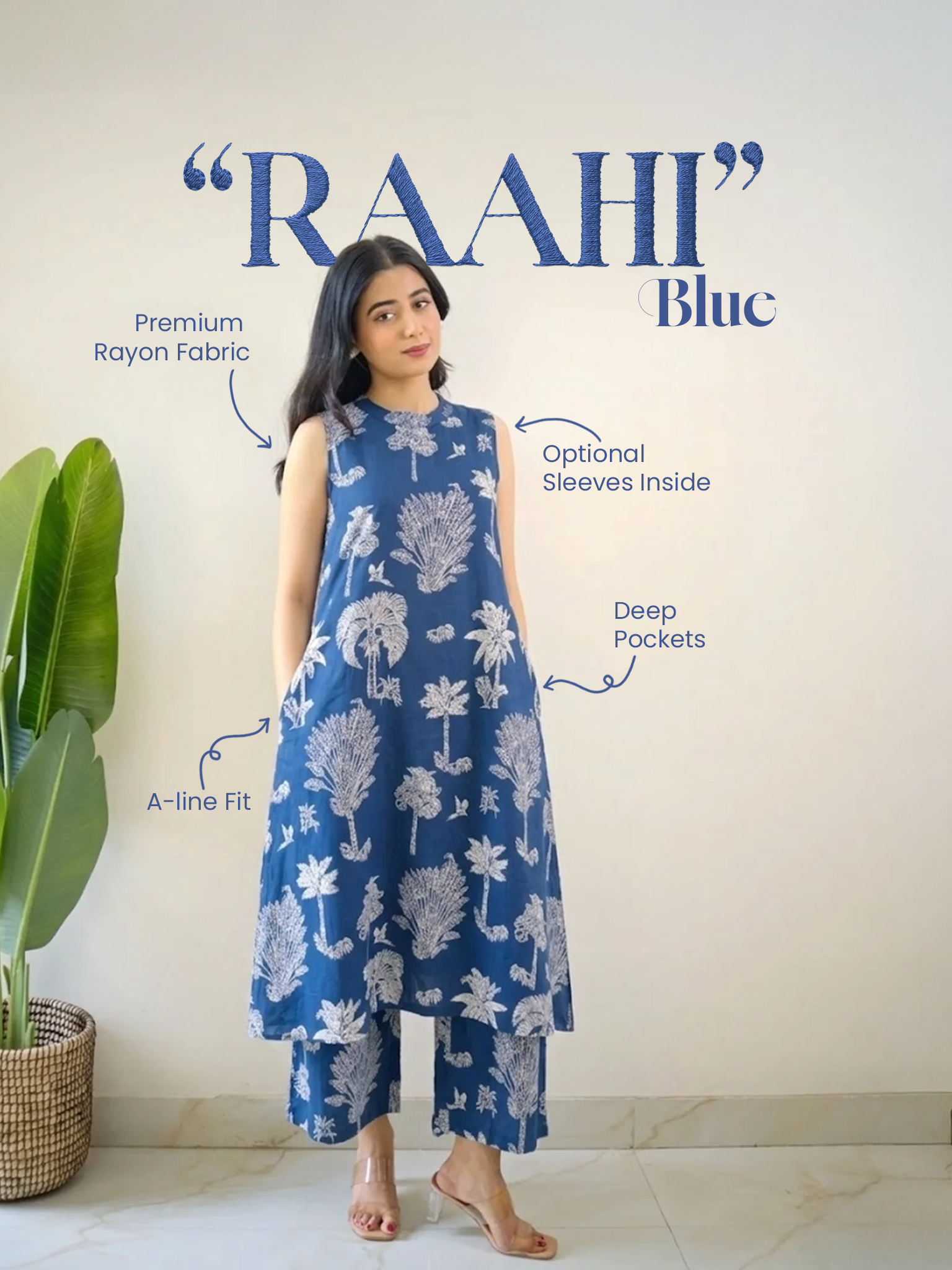 Raahi Blue Floral Rayon A-line Coord Set