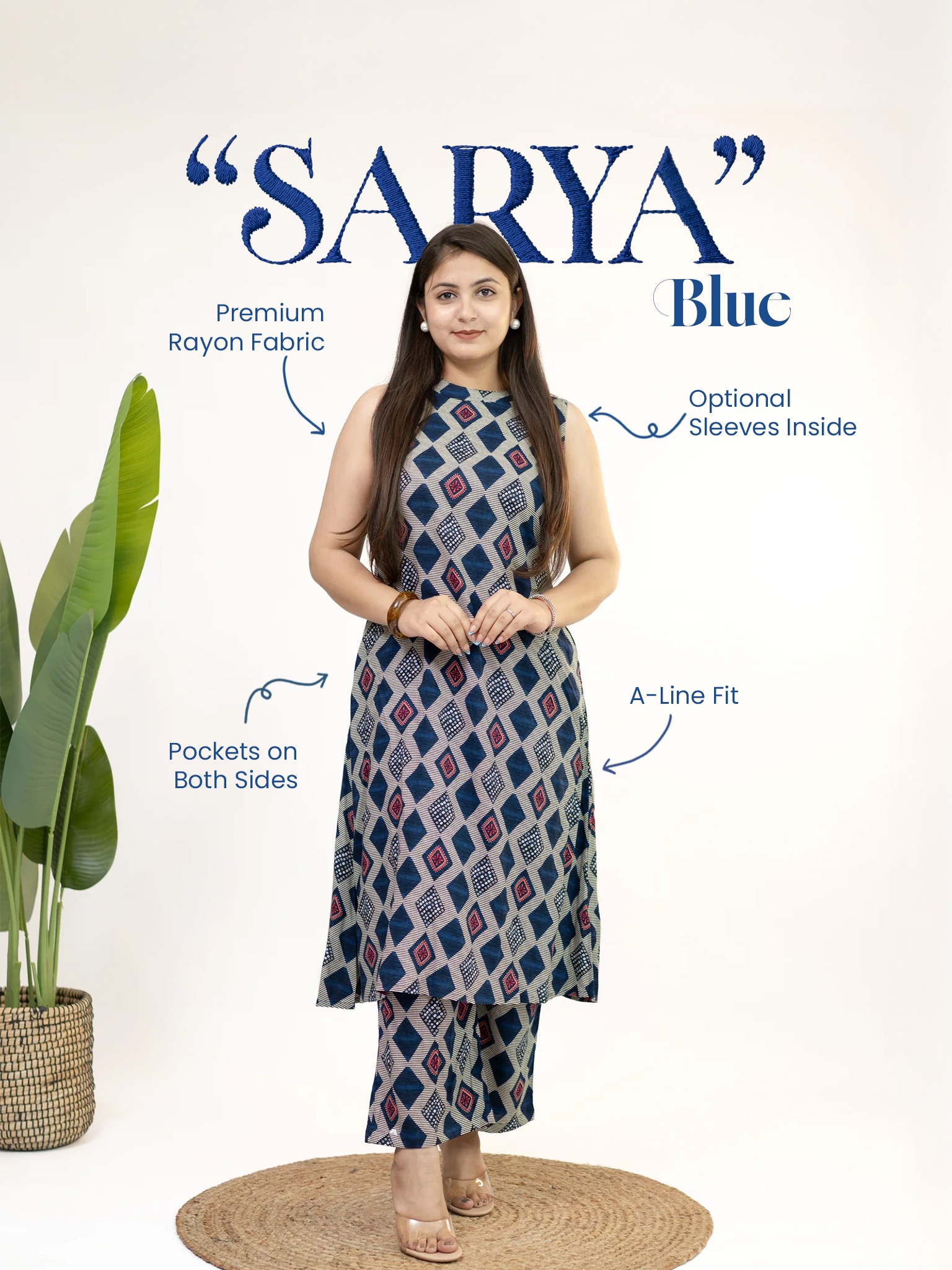 Sarya Blue Diamond Rayon A-line Coord Set