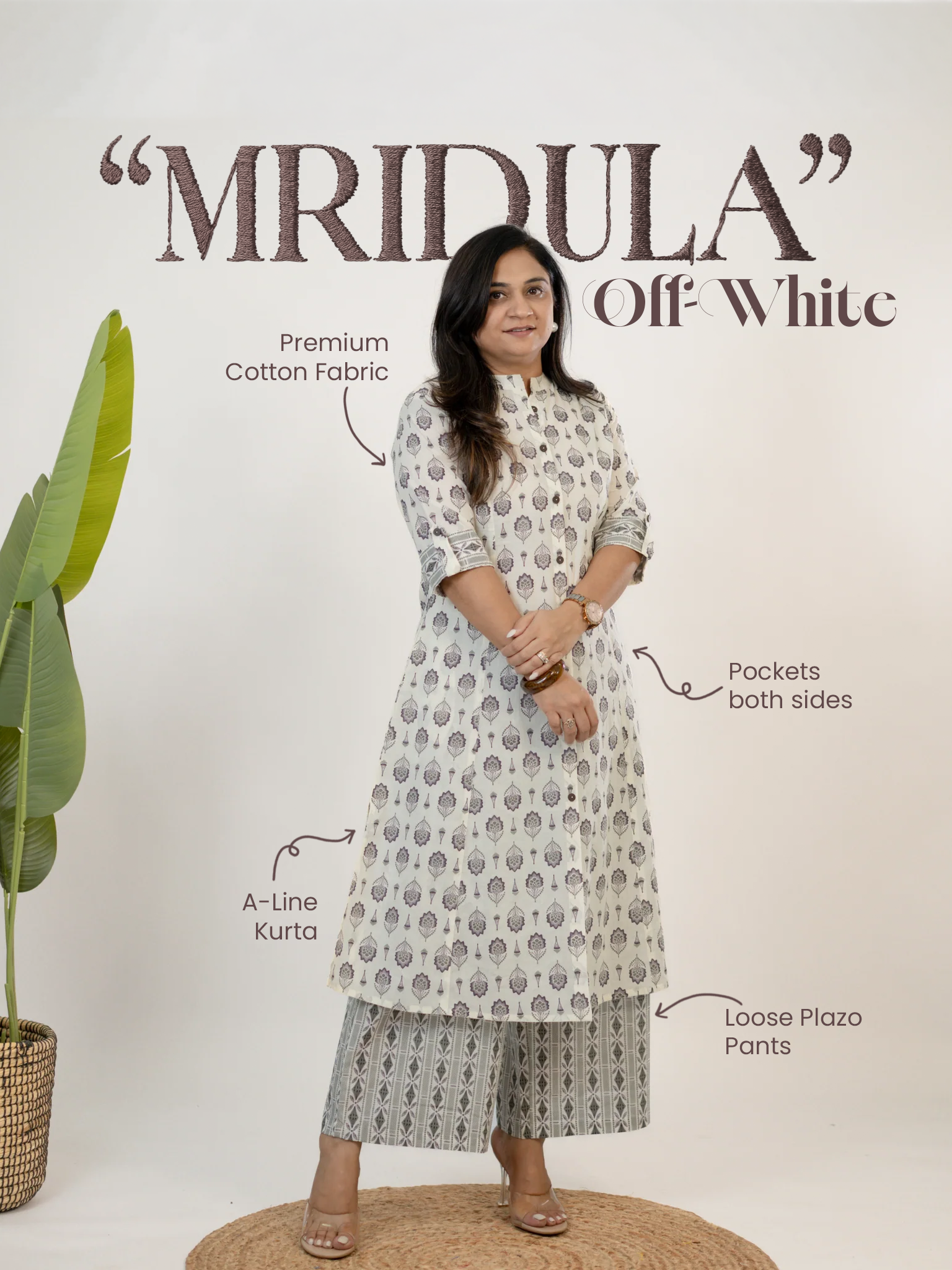 Mridula White Cotton Floral A-line Cotton Kurta Set