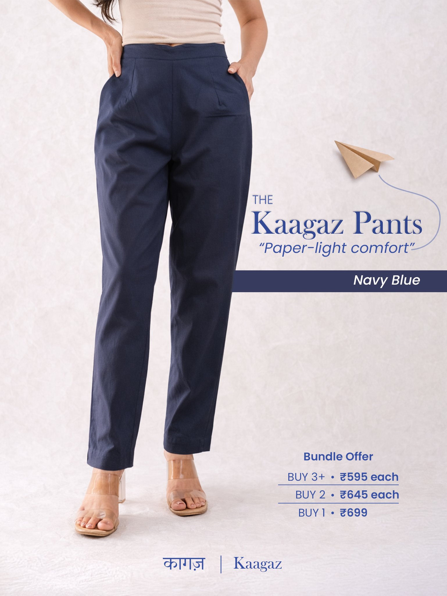 All-Day Cotton Straight Pant for Women-Navy Blue