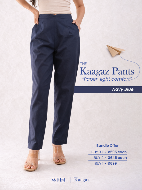 All-Day Cotton Straight Pant for Women-Navy Blue