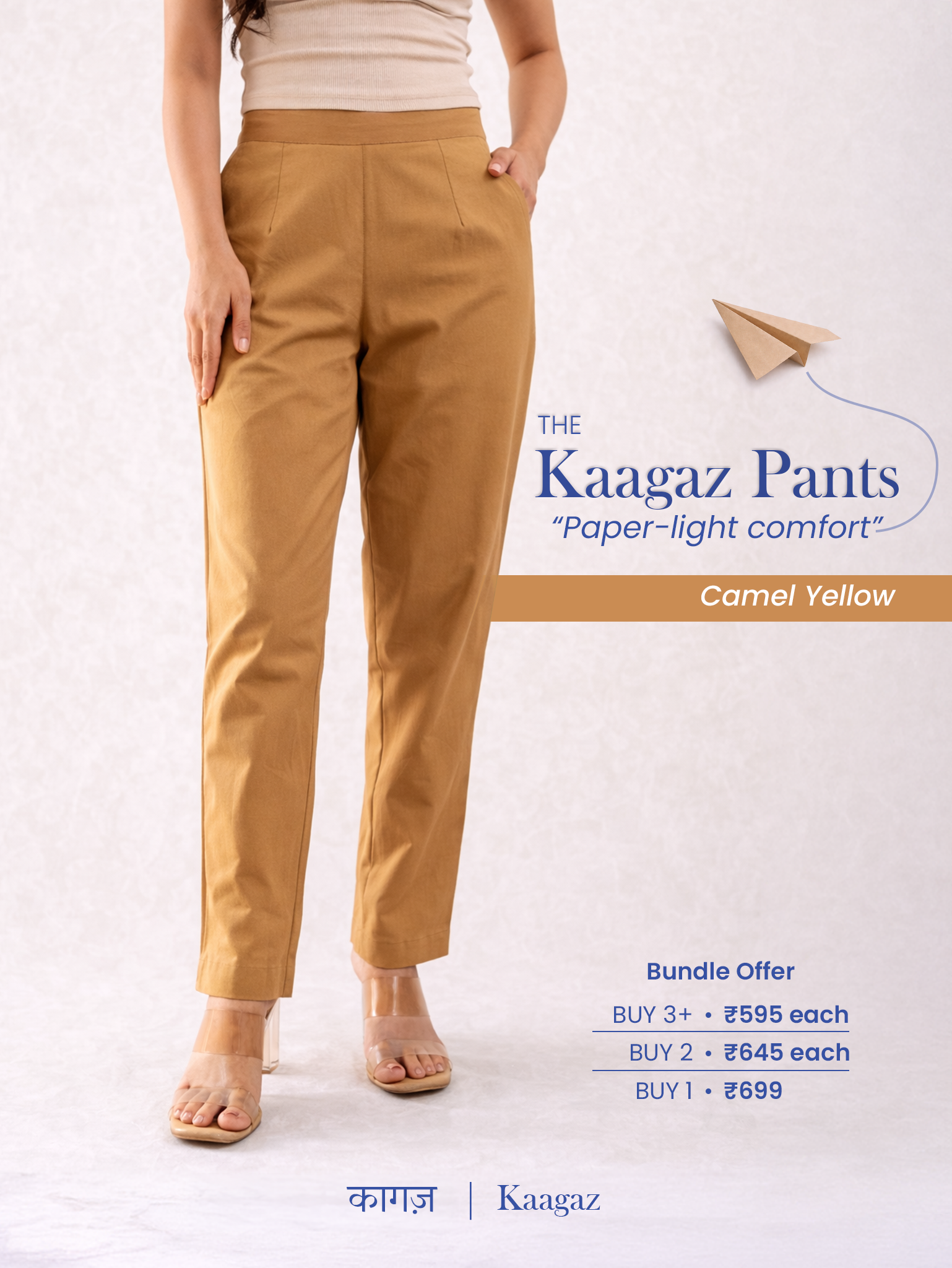 All-Day Cotton Straight Pant for Women-Camel Yellow