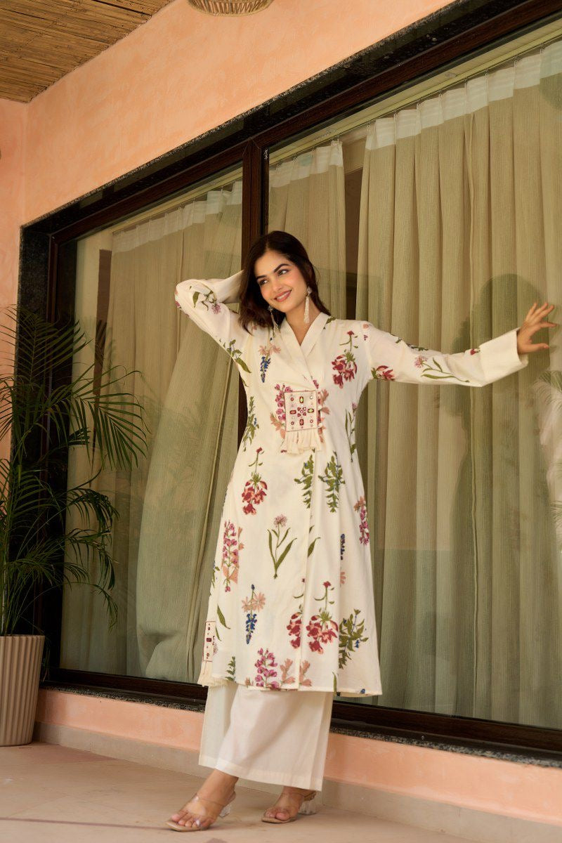 Zerina Cotton Angrakha Hand Detailed Cotton Pant Set