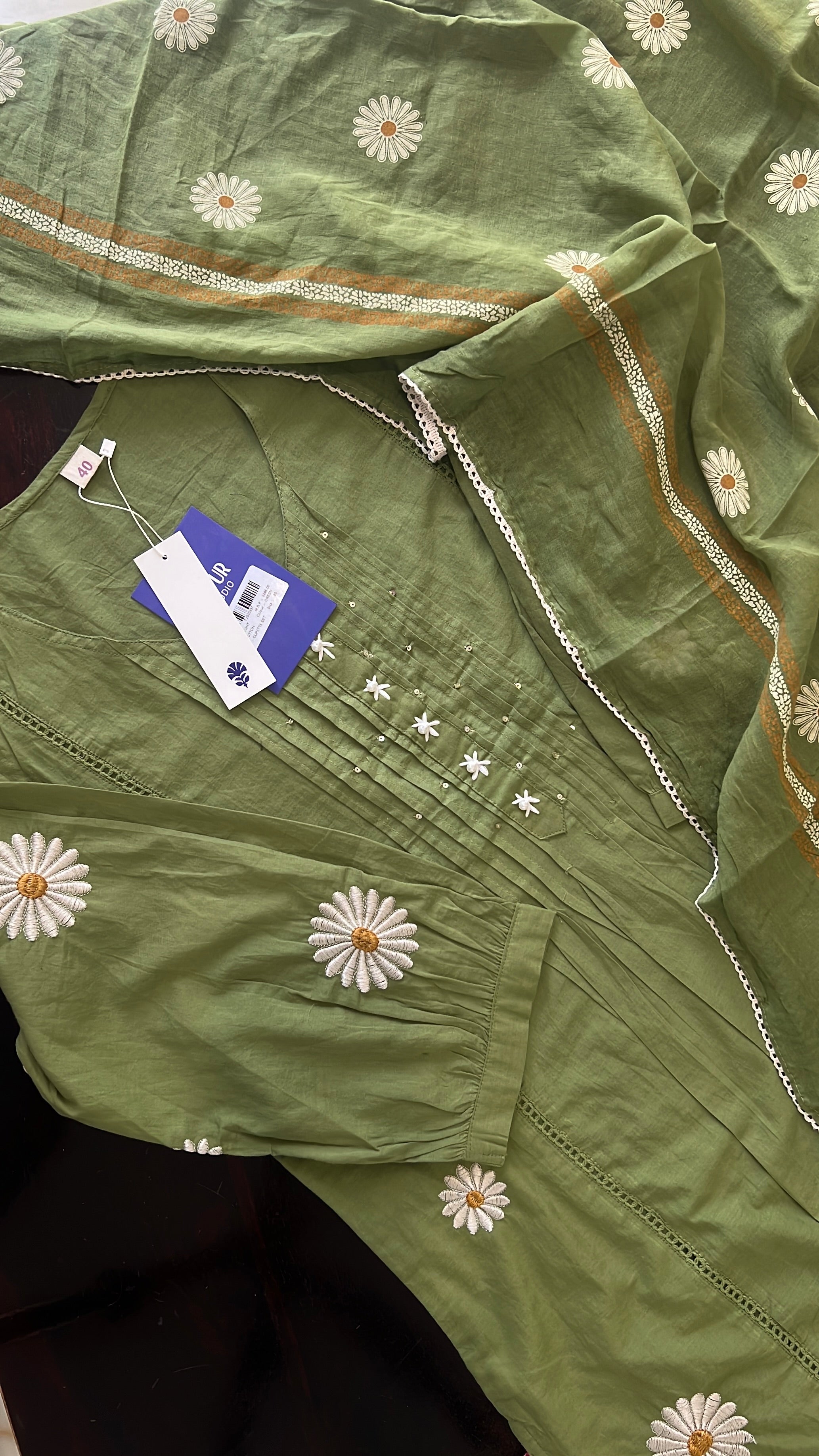 Eira Mul Cotton Embroidered A-line Pant Set