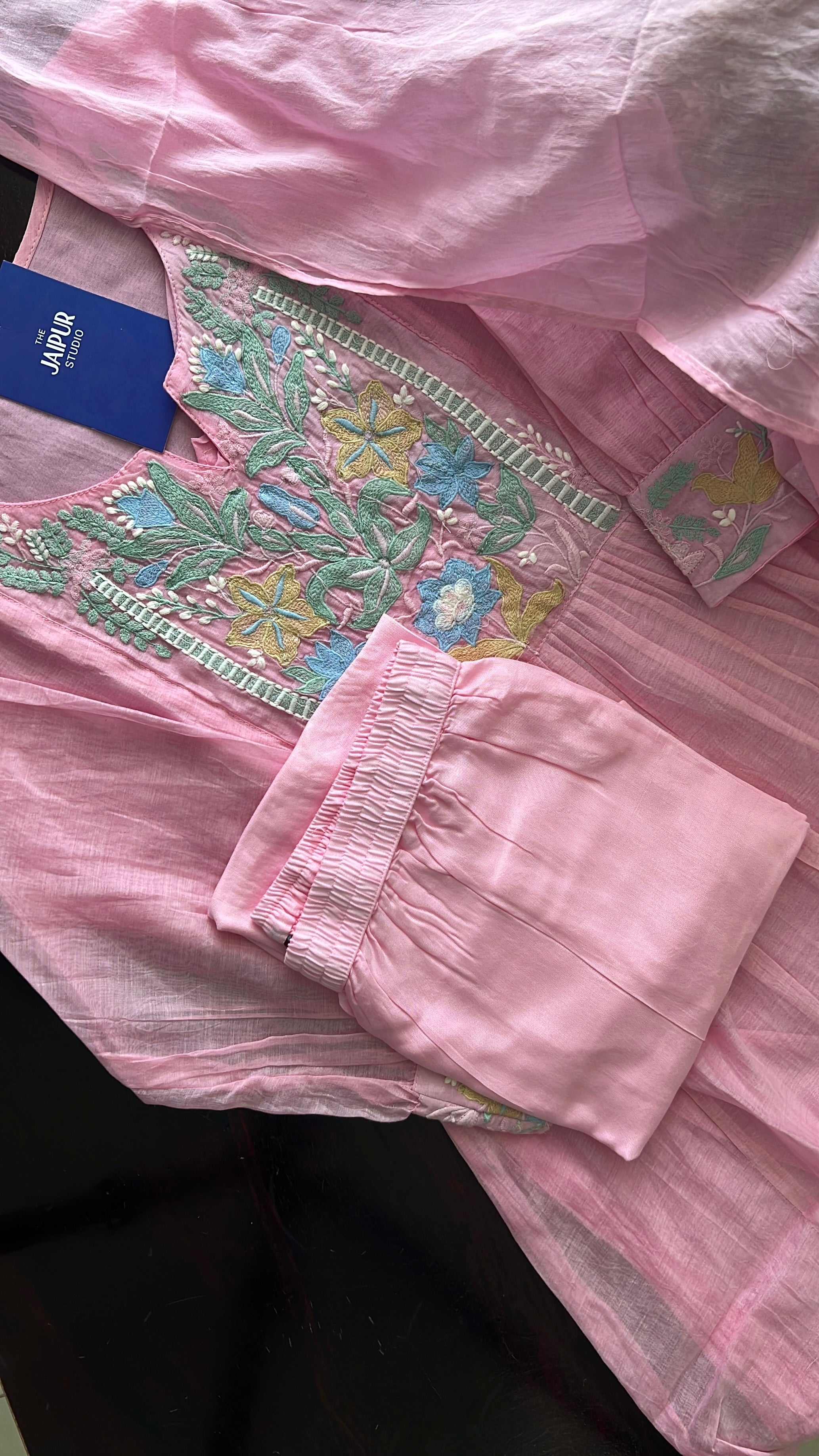 Zainab Chanderi Embroidered A-line pant Set