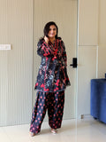 Zubeda Black Cotton Floral A-line Farshi Coord Set