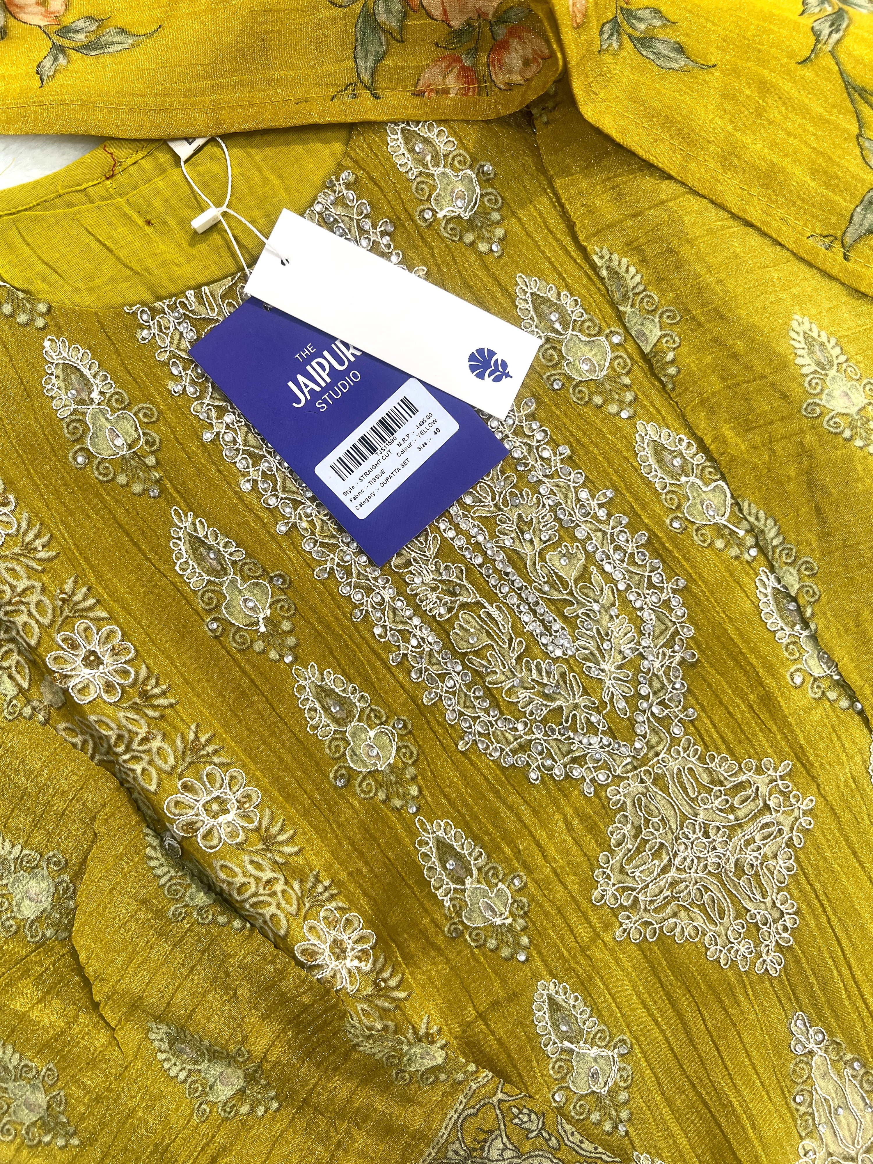 Nida Asymmetric Shimmer Tissue  Embroidered Pant Set