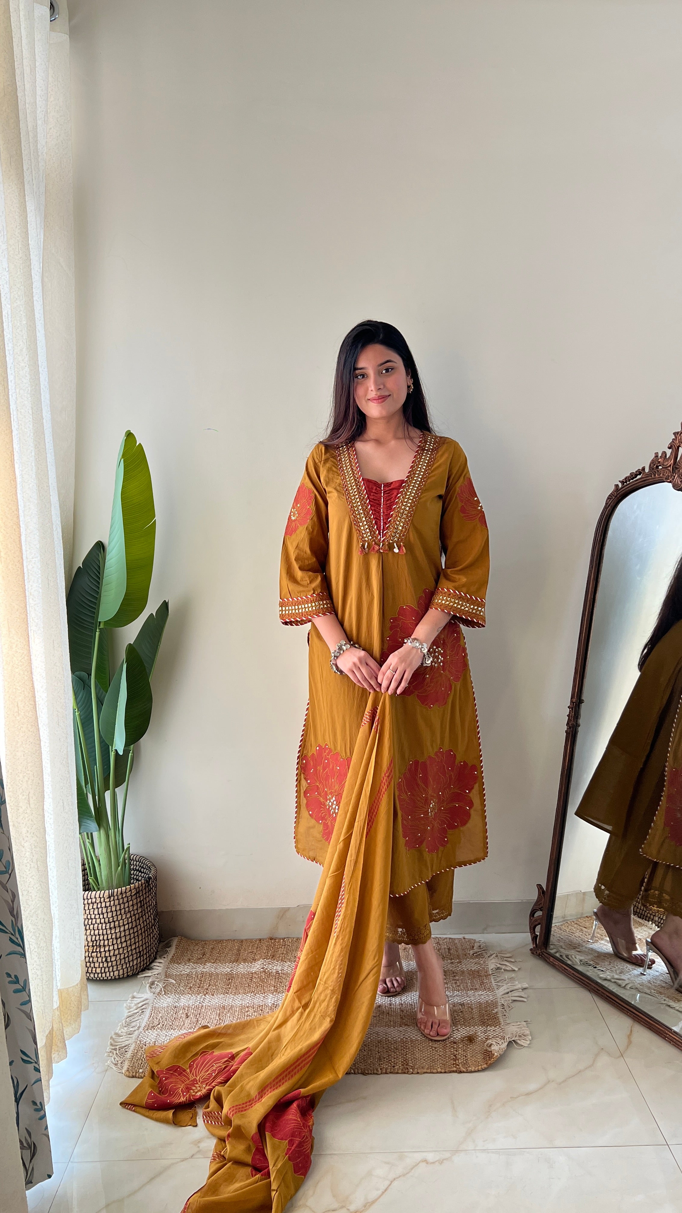 Moksha Embroidered Cotton A-line Plazo Set - The Jaipur Studio