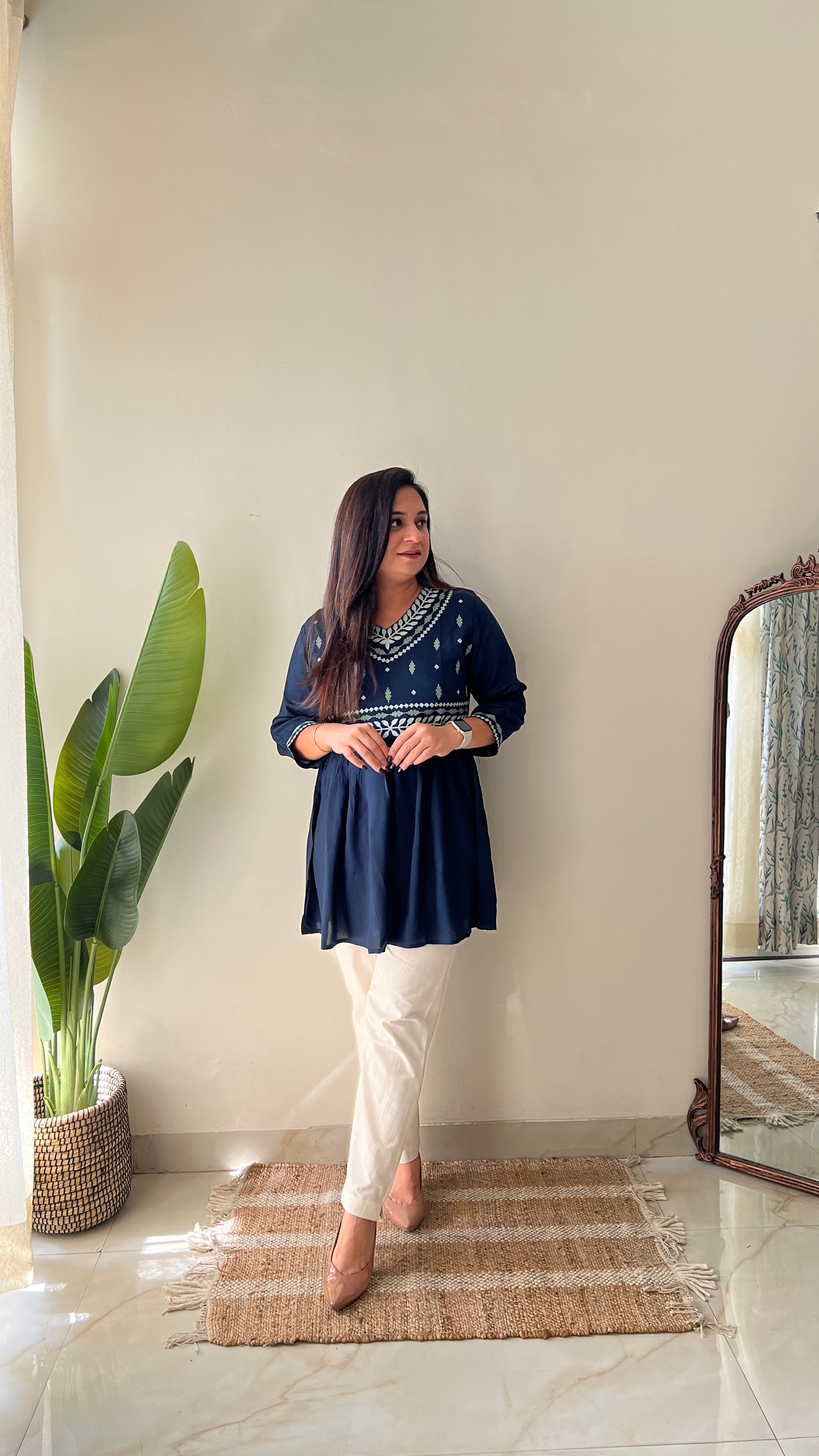 Soha Cotton Embroidered A-line Short Top - The Jaipur Studio