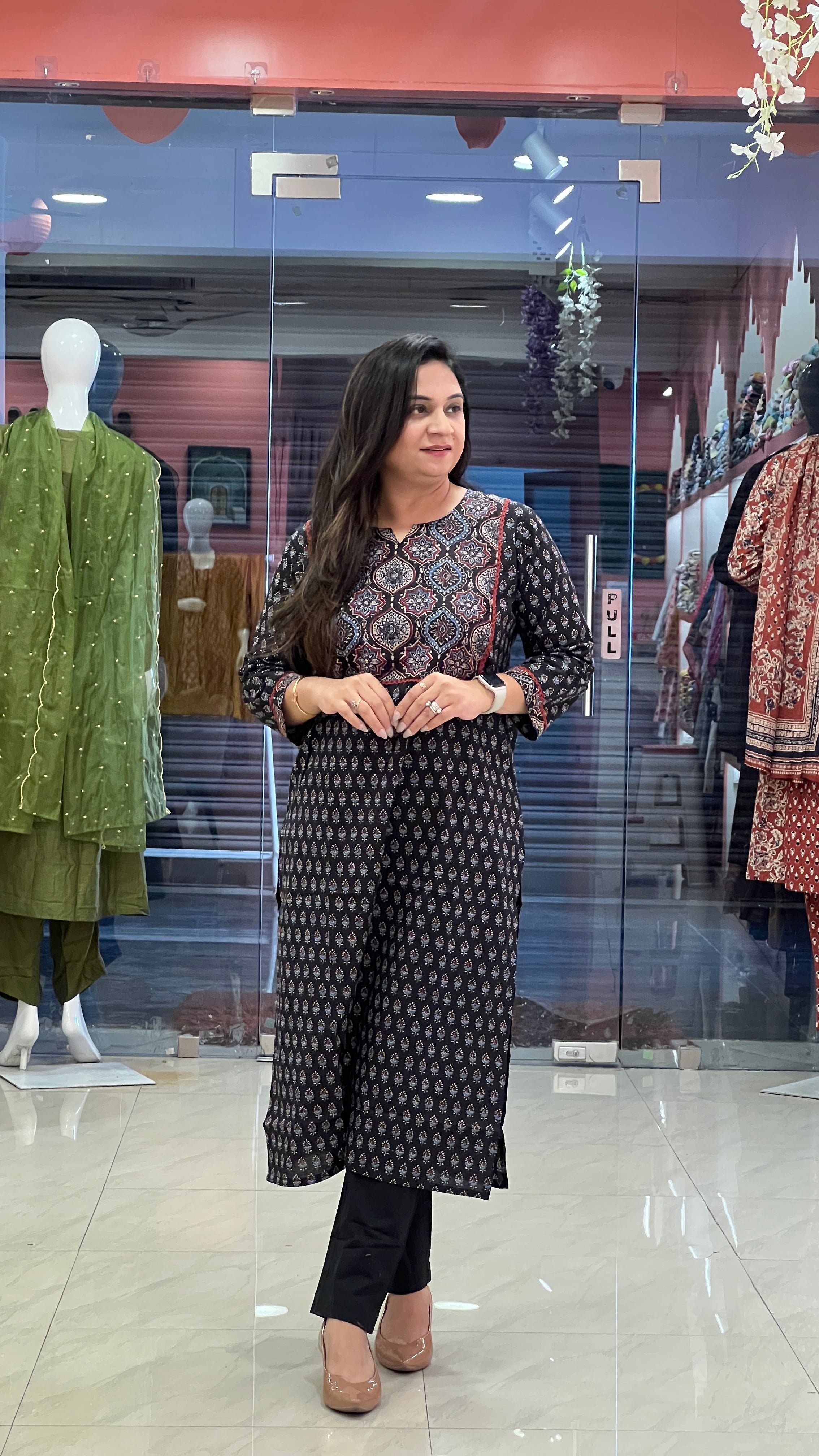 Black Ajrakh Cotton Casual Straight Kurta