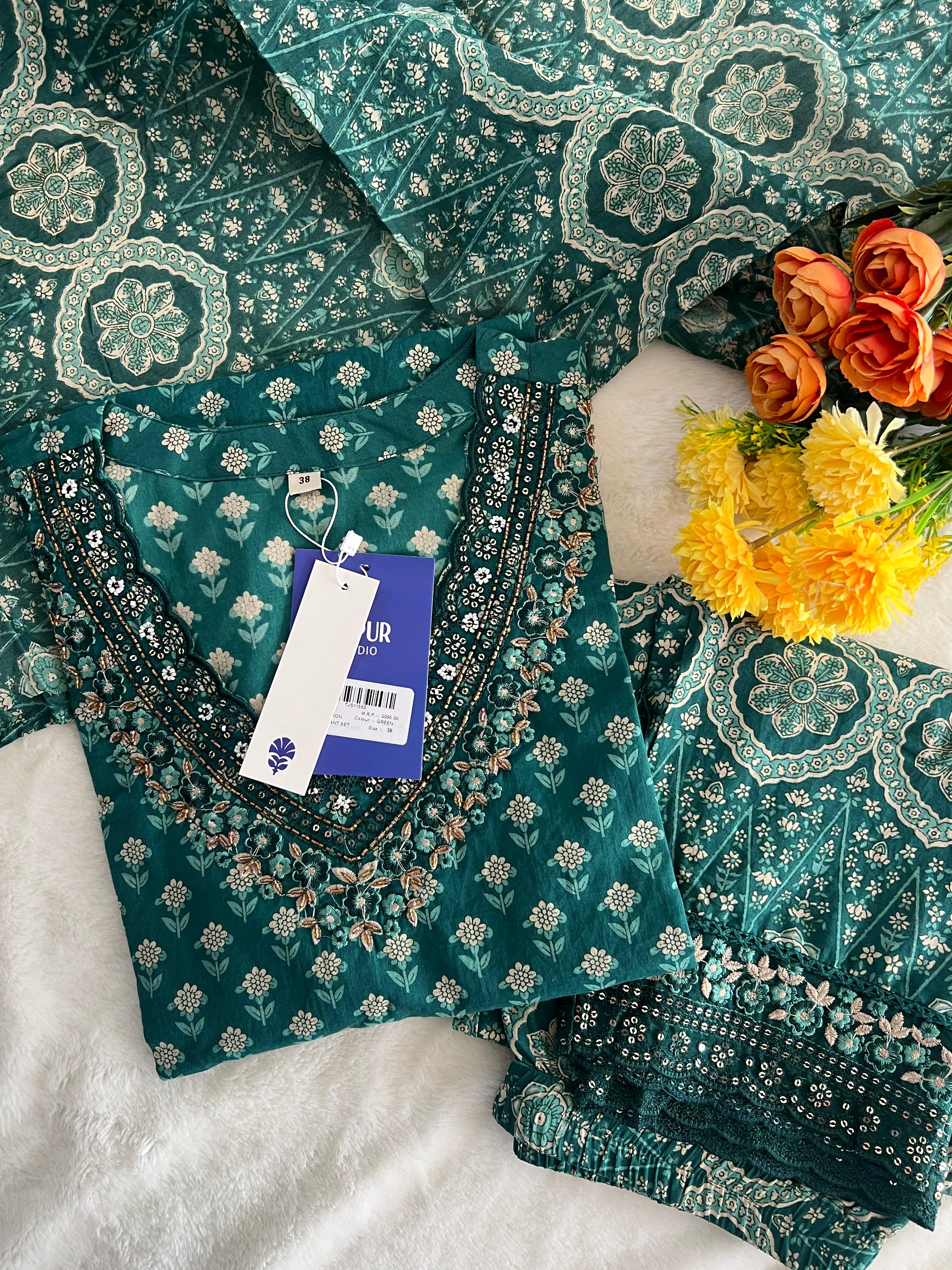 Dimpee Ajrakh Cotton HandEmbroidered Pant set