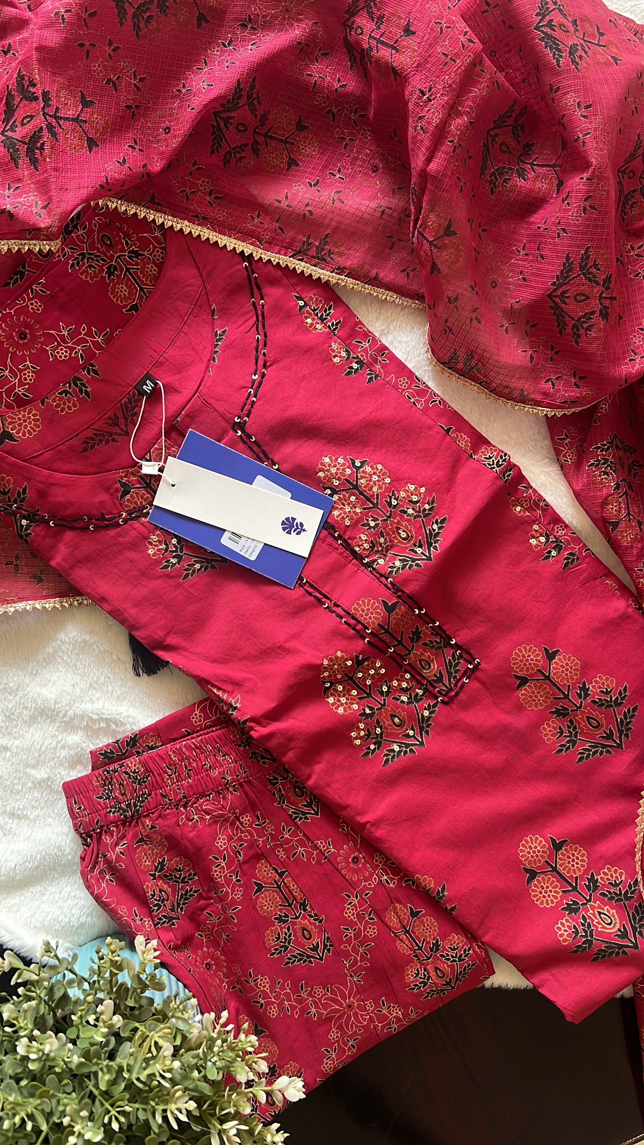 Irya Cotton Handblock Embroidered Pant Set