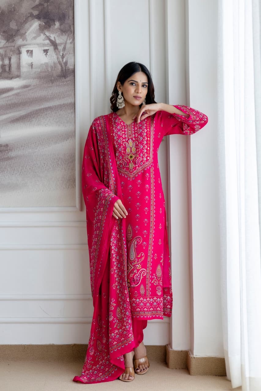 Crepe HandEmbroidered Straight Pant Set - The Jaipur Studio