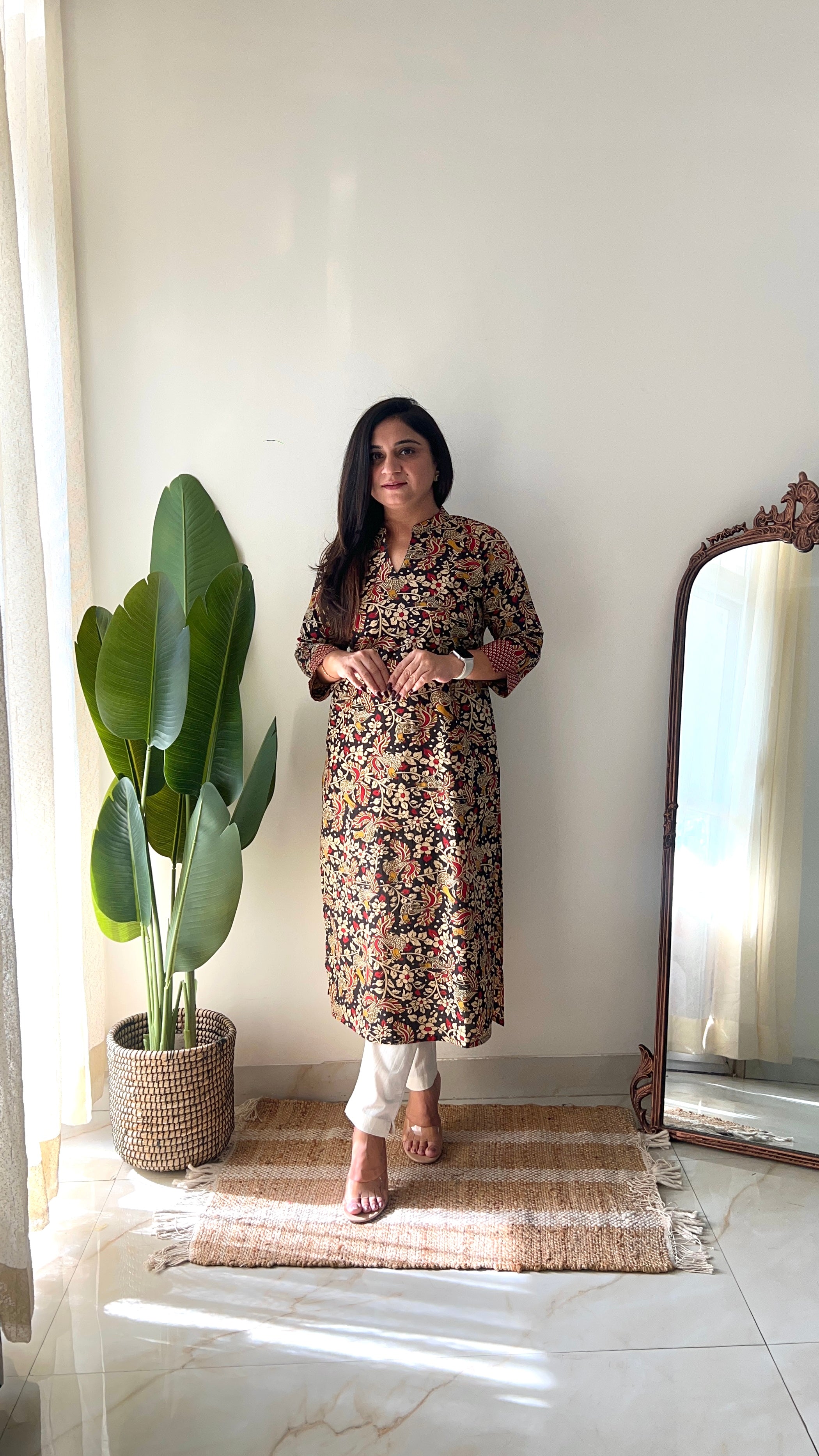 Black Kalamkari Casual Cotton Straight Kurta - The Jaipur Studio