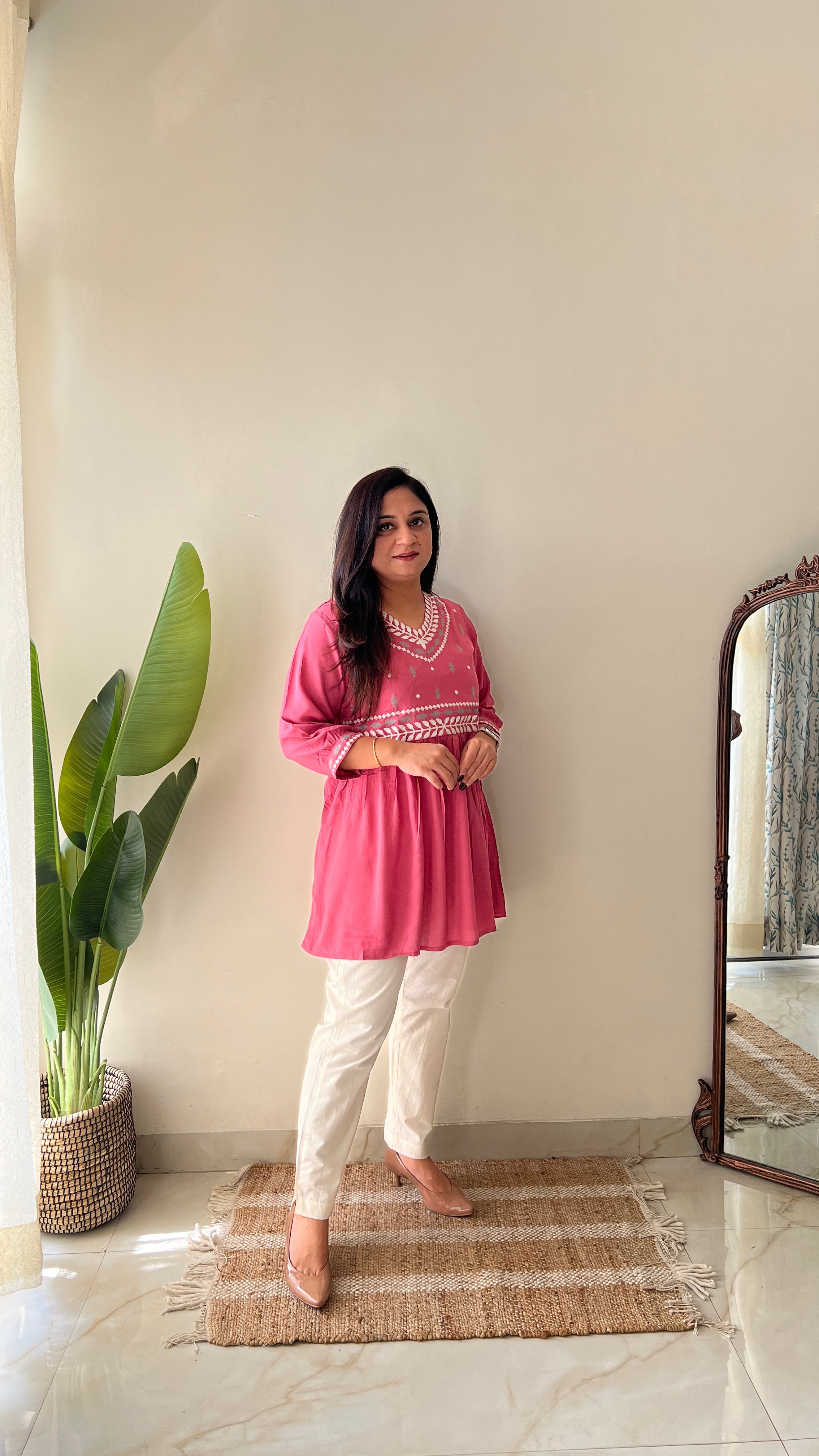 Soha Cotton Embroidered A-line Short Top