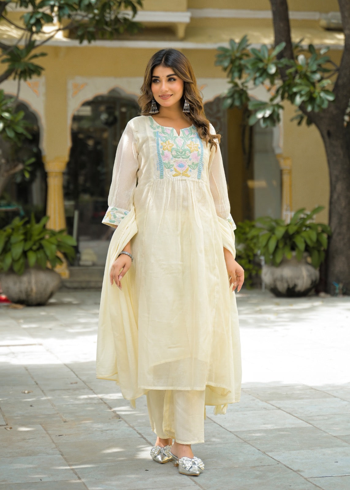 Zainab Chanderi Embroidered A-line pant Set