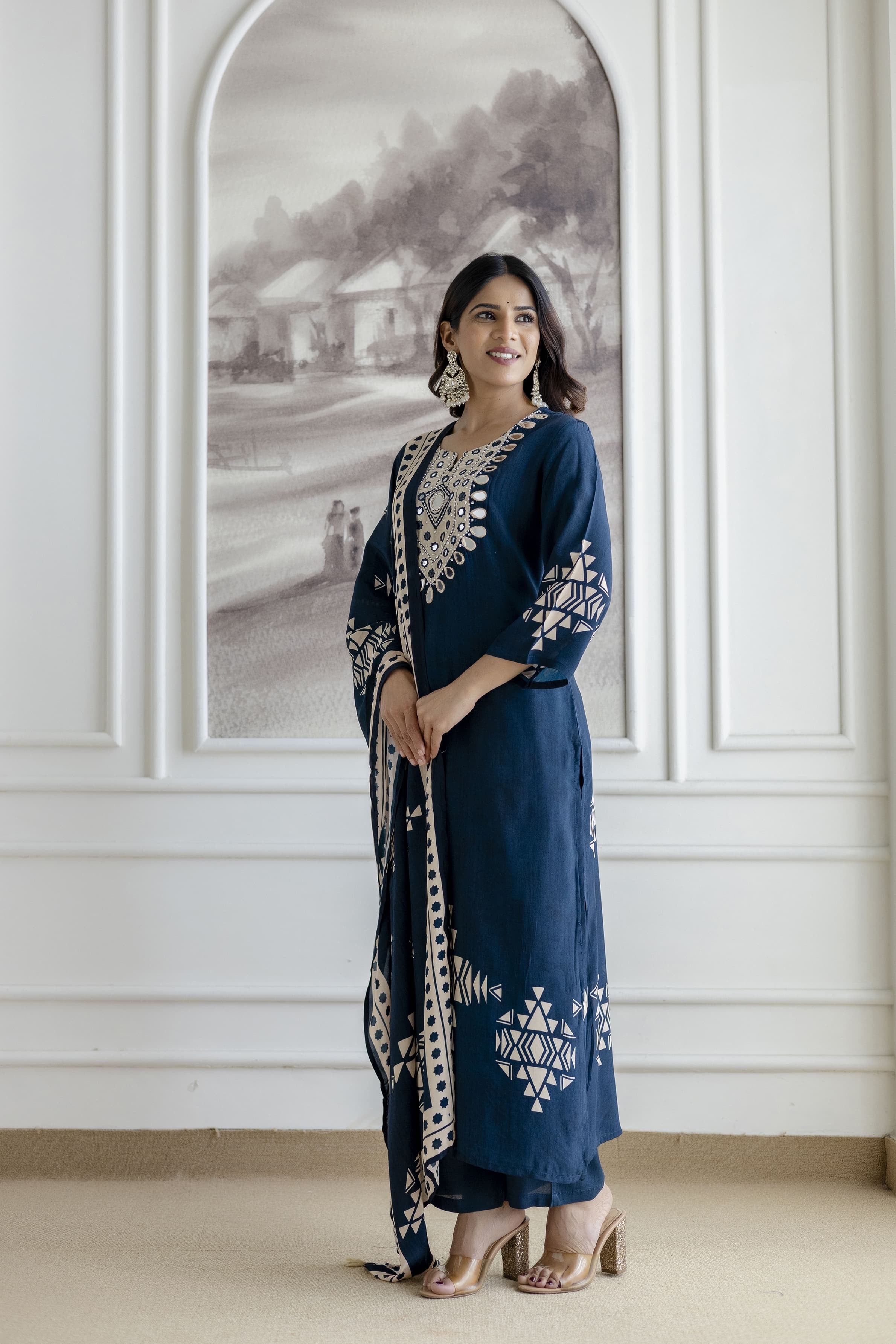 Mansi Crepe Deep Blue HandEmbroidered Pant Set