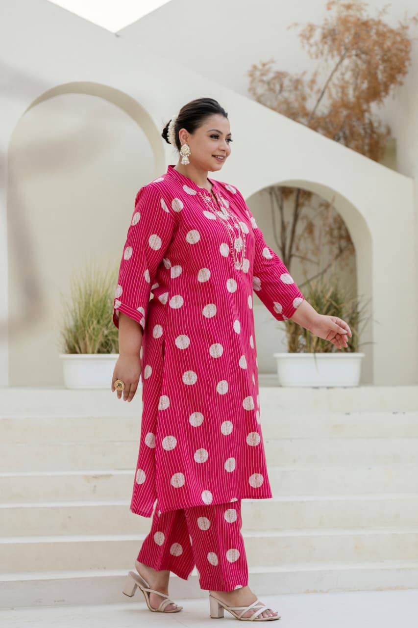 Tanisha Pink Polka Embroidered A-line Kurta Set