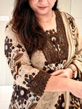 Varusha Brown Cotton Floral Farshi Dupatta Set