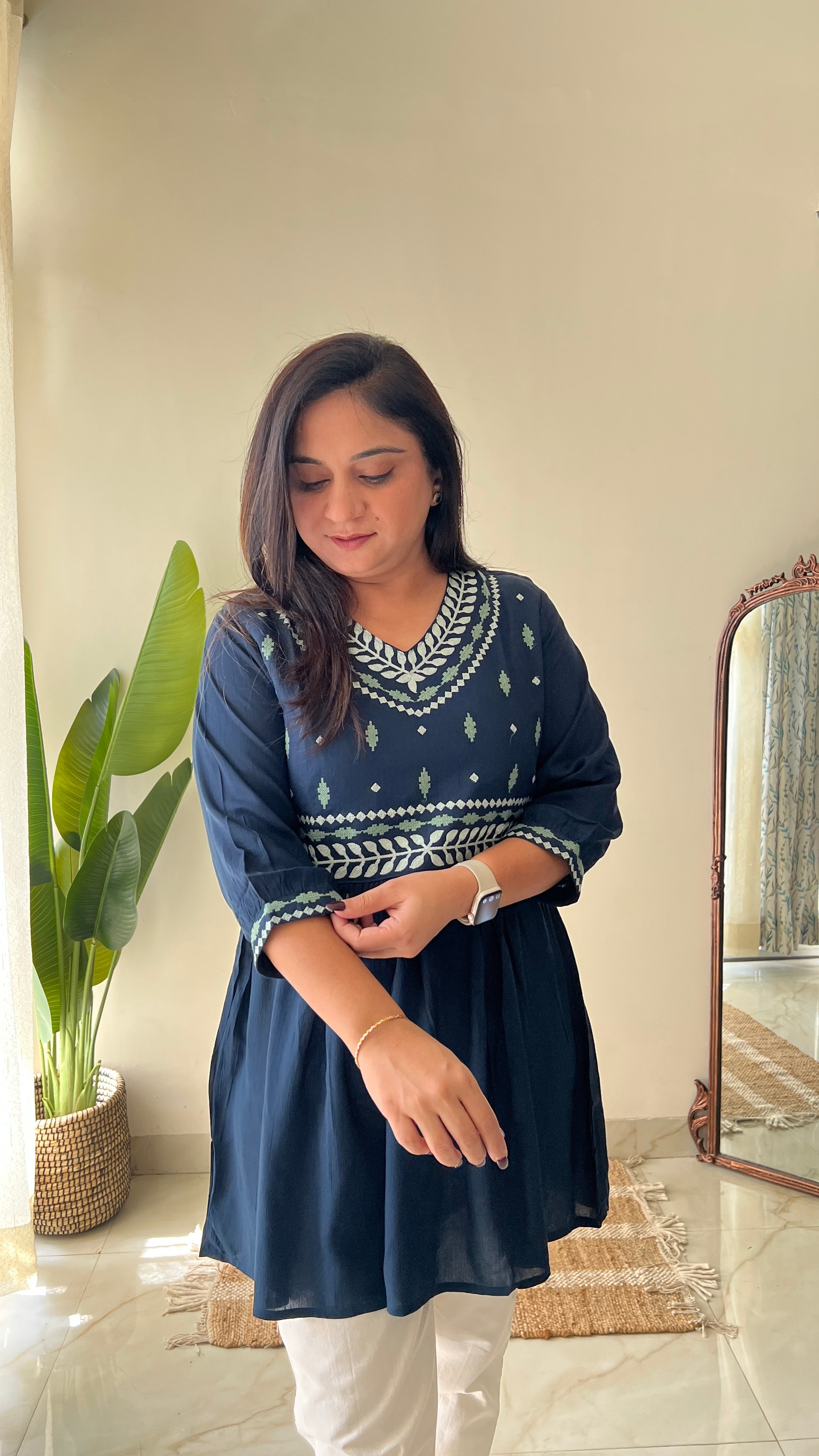 Soha Cotton Embroidered A-line Short Top