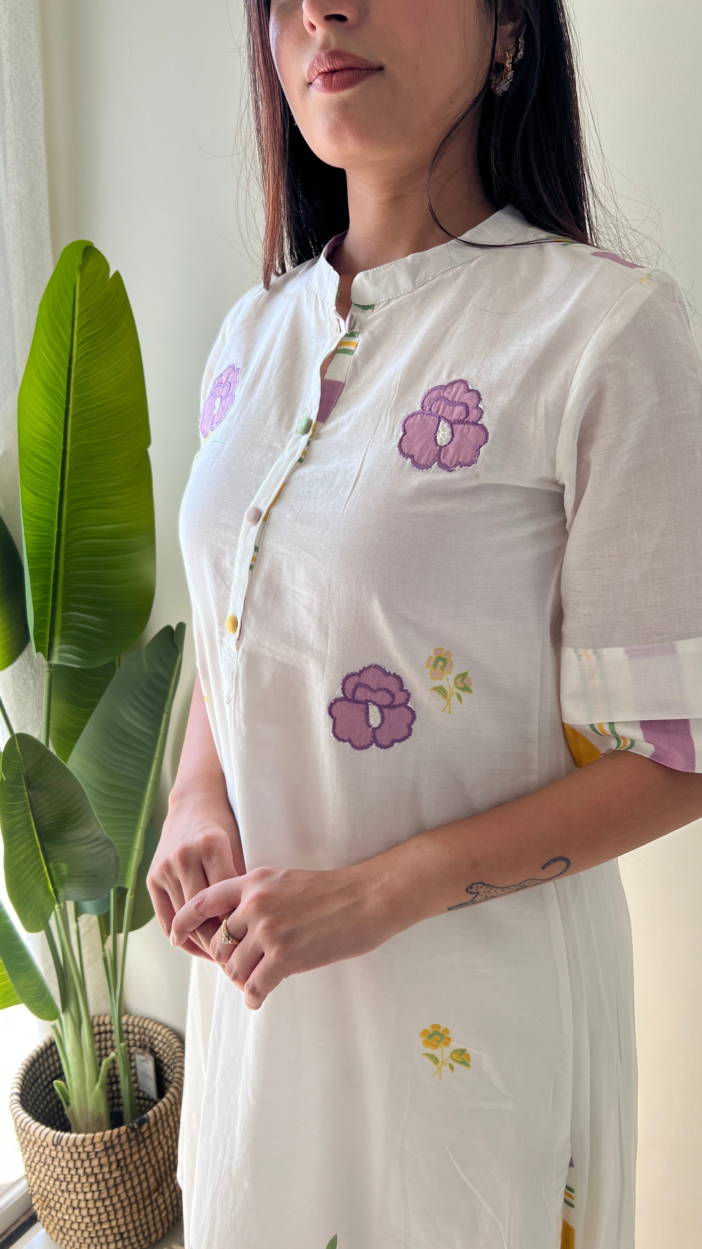 Jeena Mul Cotton Embroidered High Low Coord Set