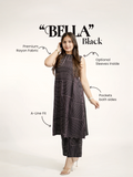 Bella Black Rayon Strips Print A-line Coord Set