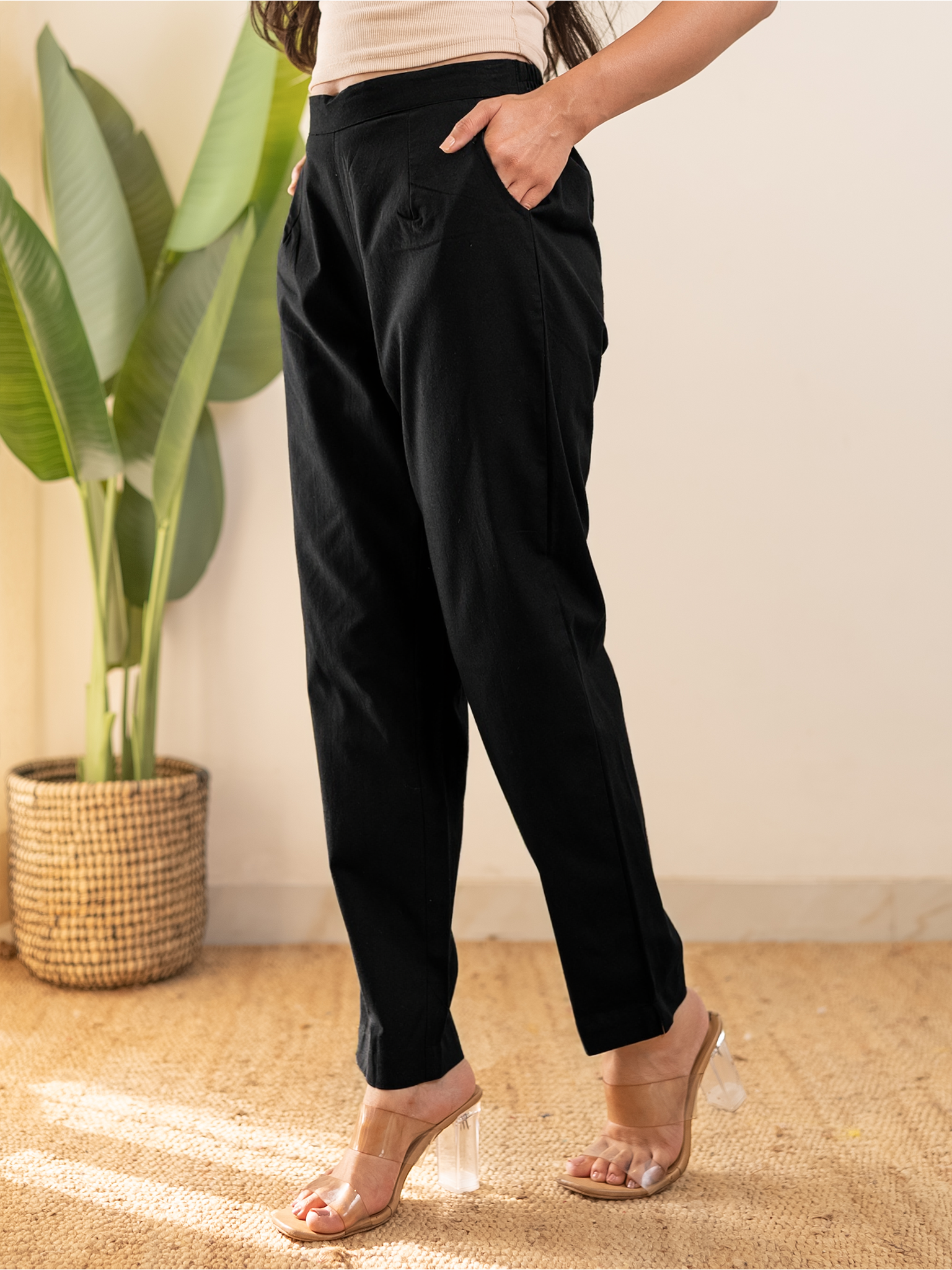 All-Day Cotton Straight Pant for Women-Black