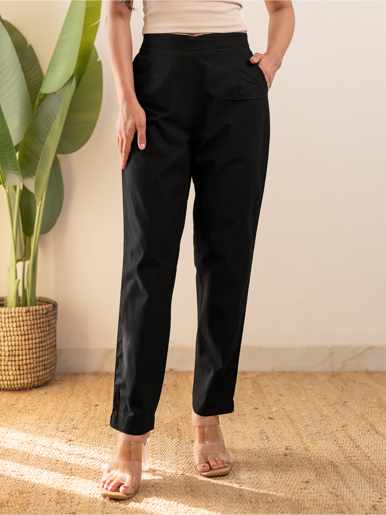 All-Day Cotton Straight Pant for Women-Black