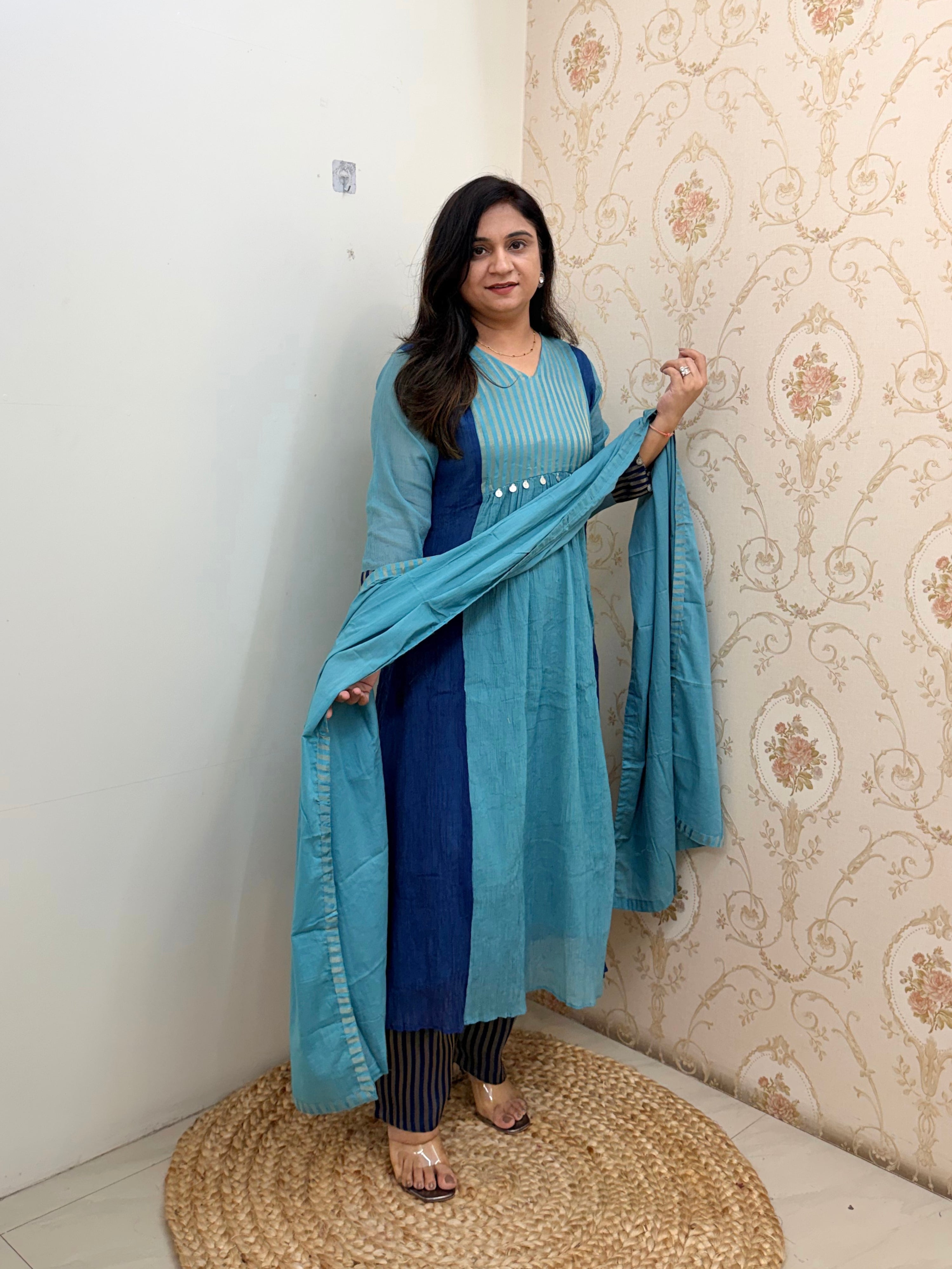 Veda Mul Chanderi Embroidered A-line Dupatta Set
