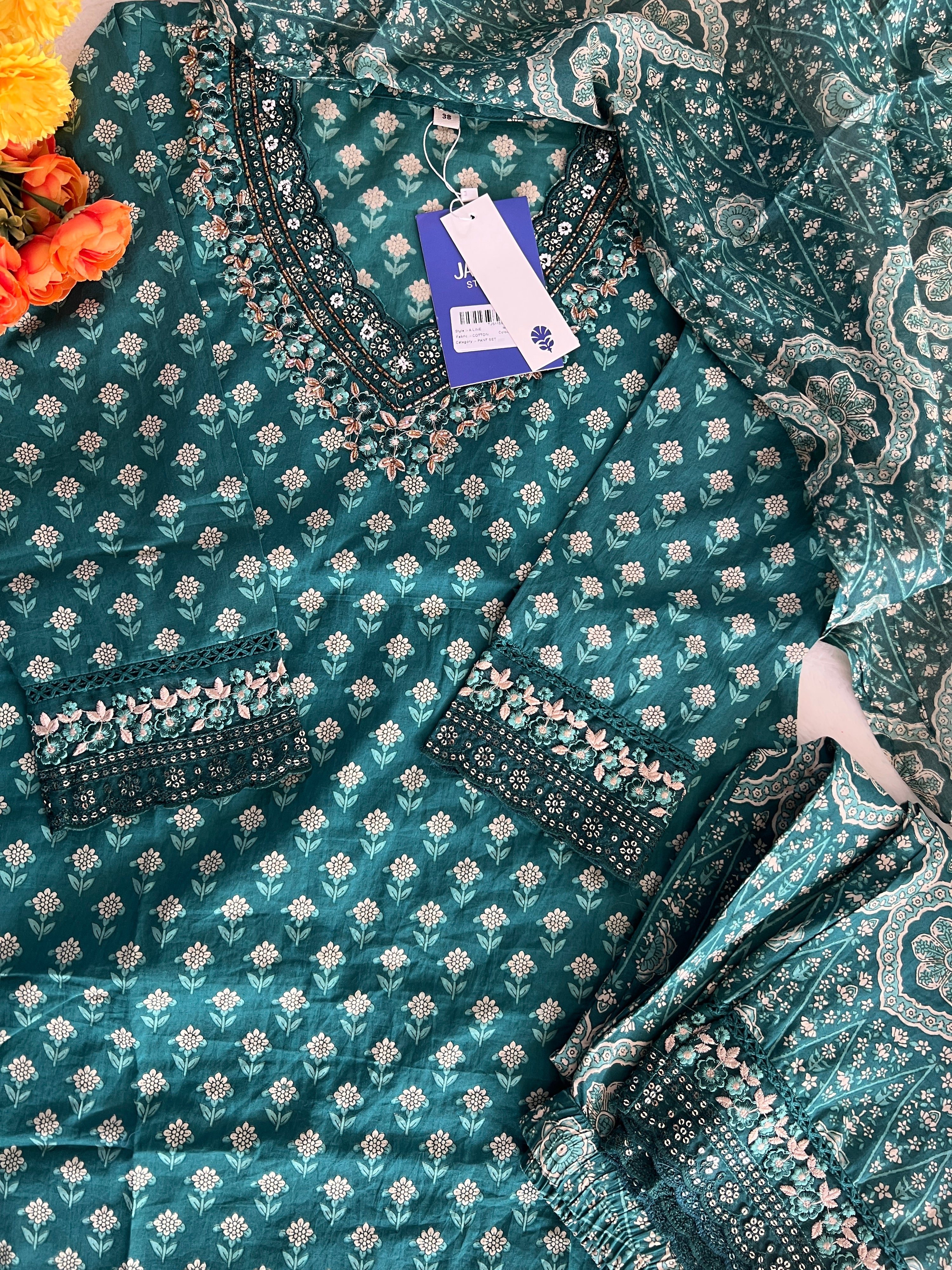 Dimpee Ajrakh Cotton HandEmbroidered Pant set