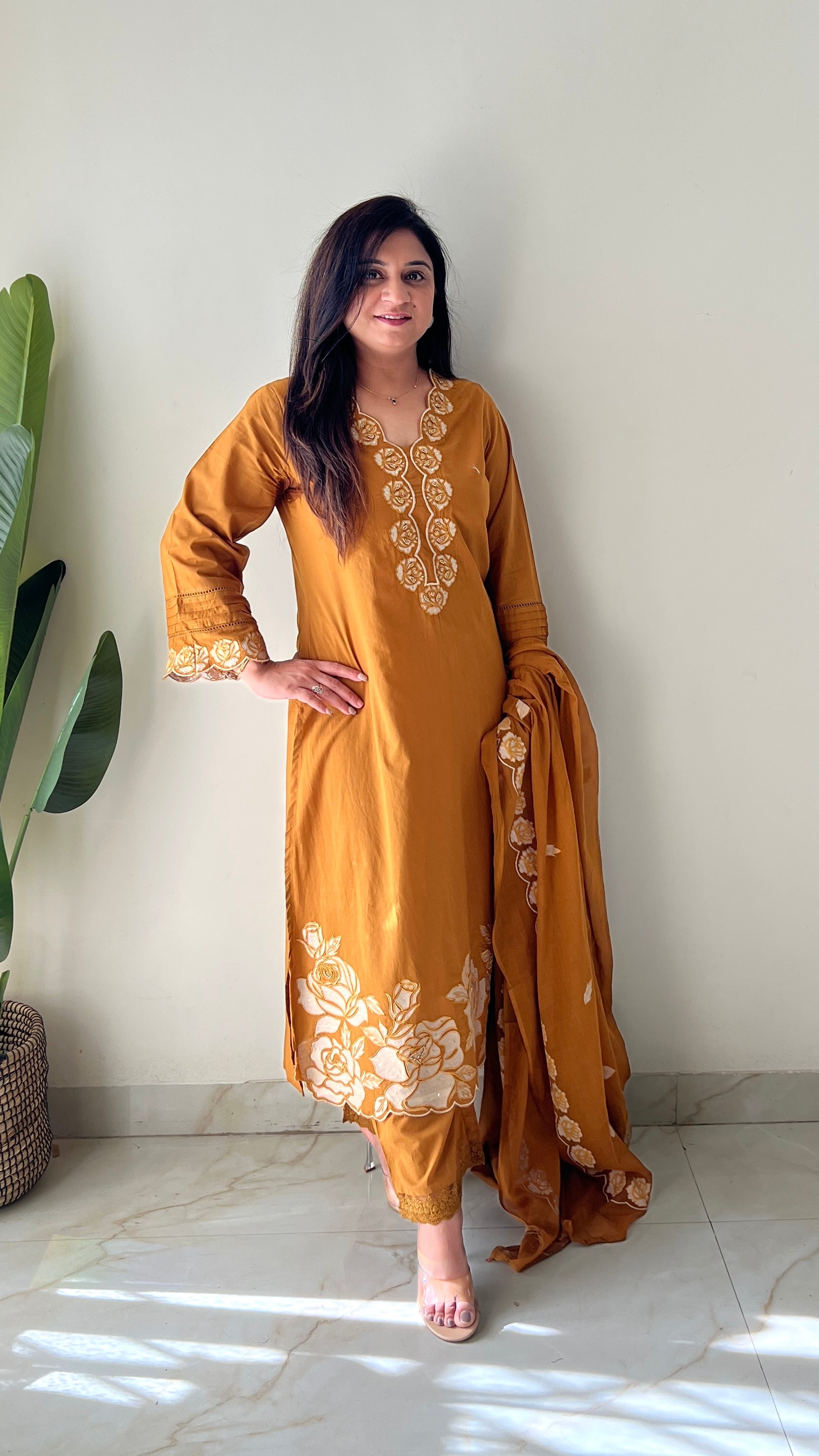 Sejal Cotton Cutwork Applique HandEmbroidered Pant set