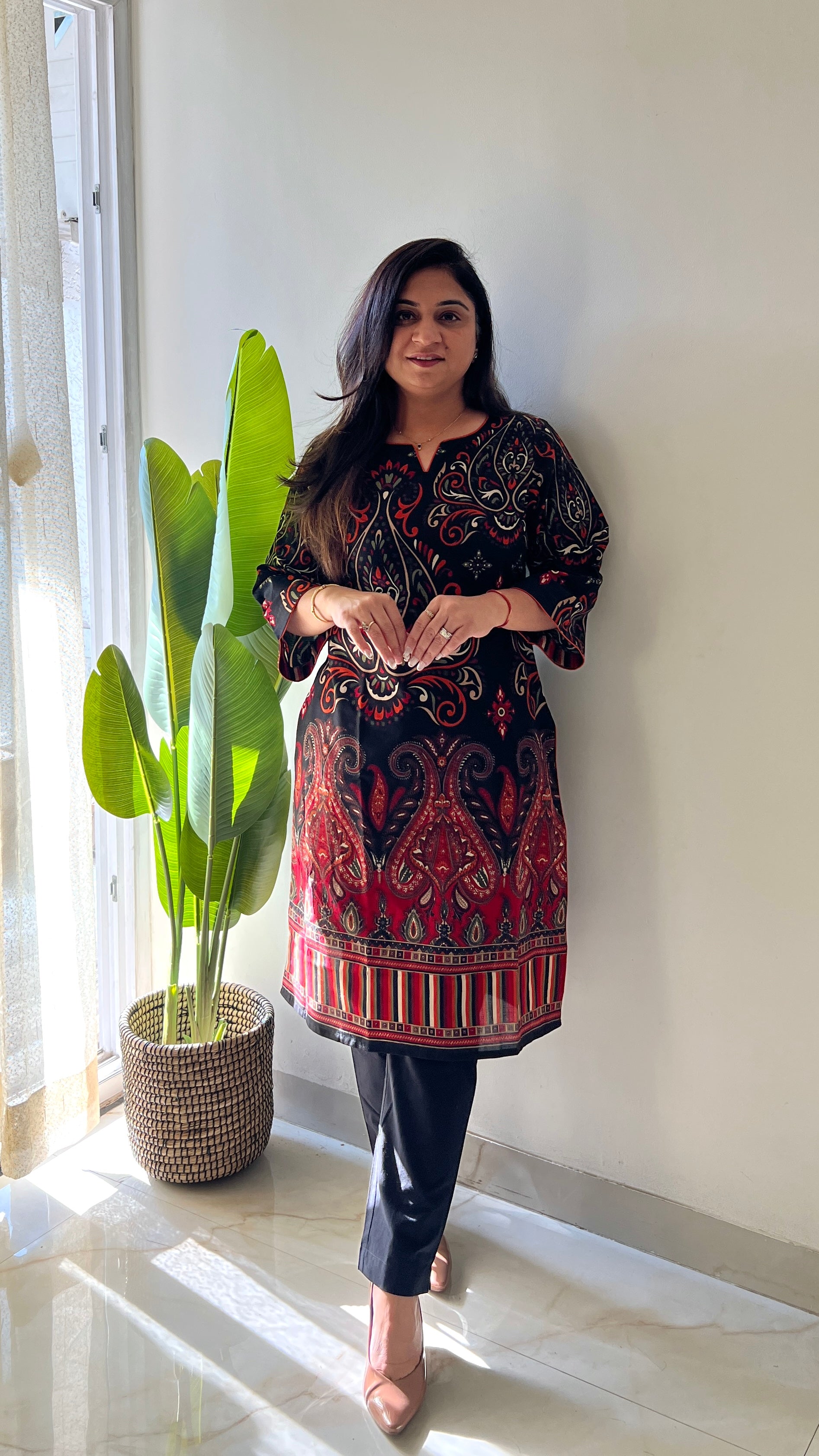 Black Cotton Casual Straight Kurta