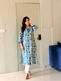 Fariha Cobalt Blue Cotton Floral Casual Straight Kurta