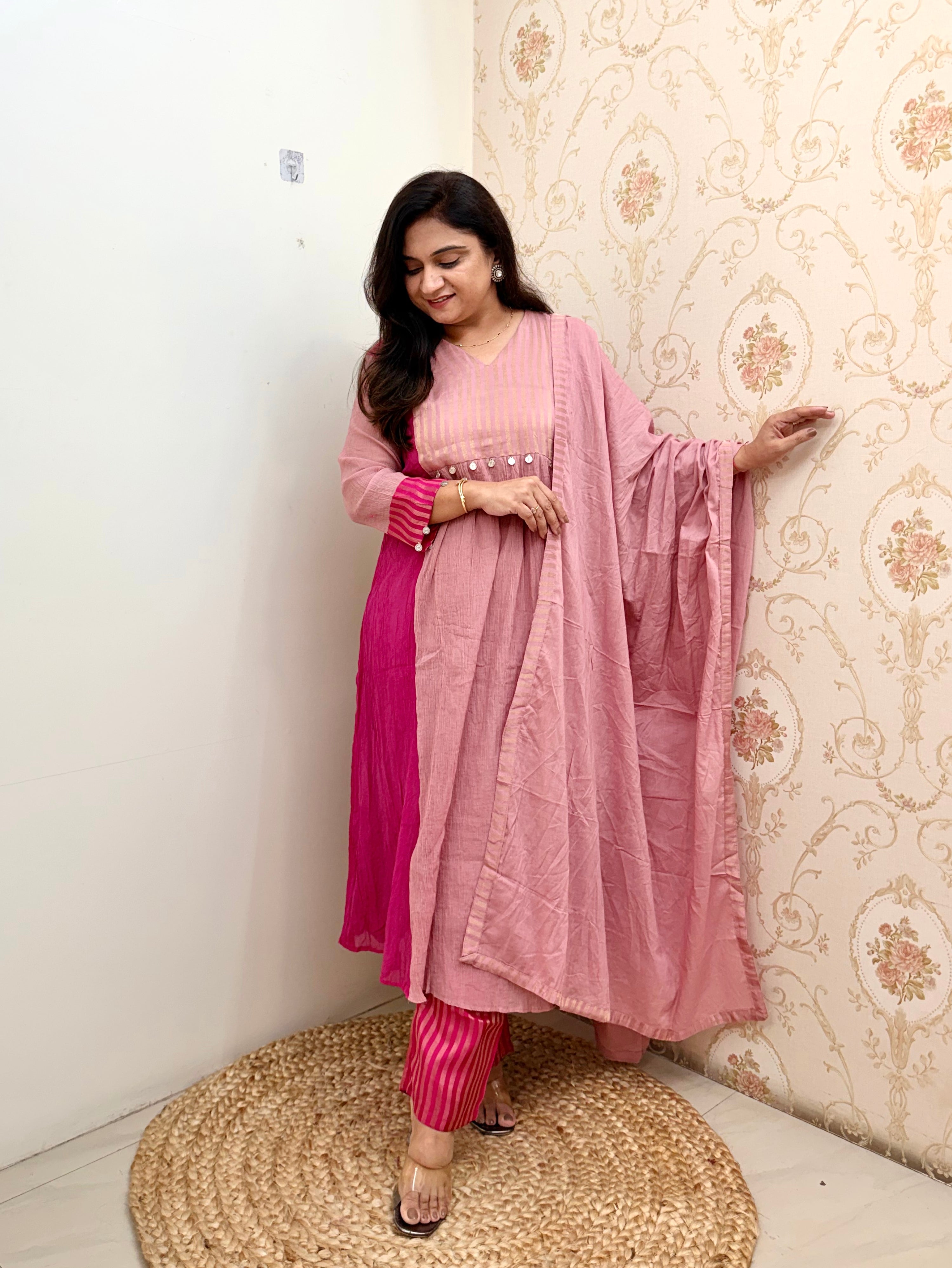 Veda Mul Chanderi Embroidered A-line Dupatta Set
