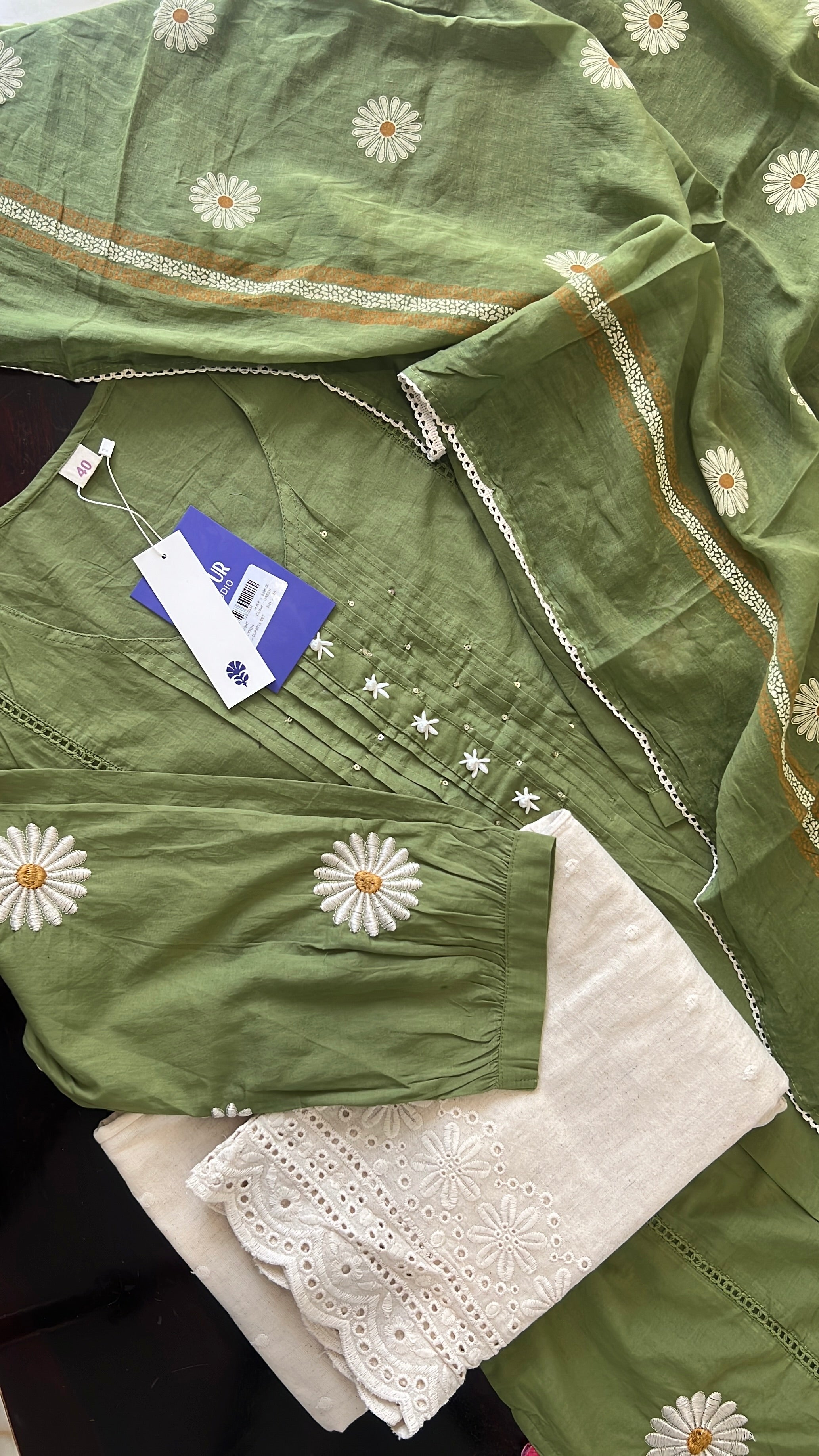 Eira Mul Cotton Embroidered A-line Pant Set