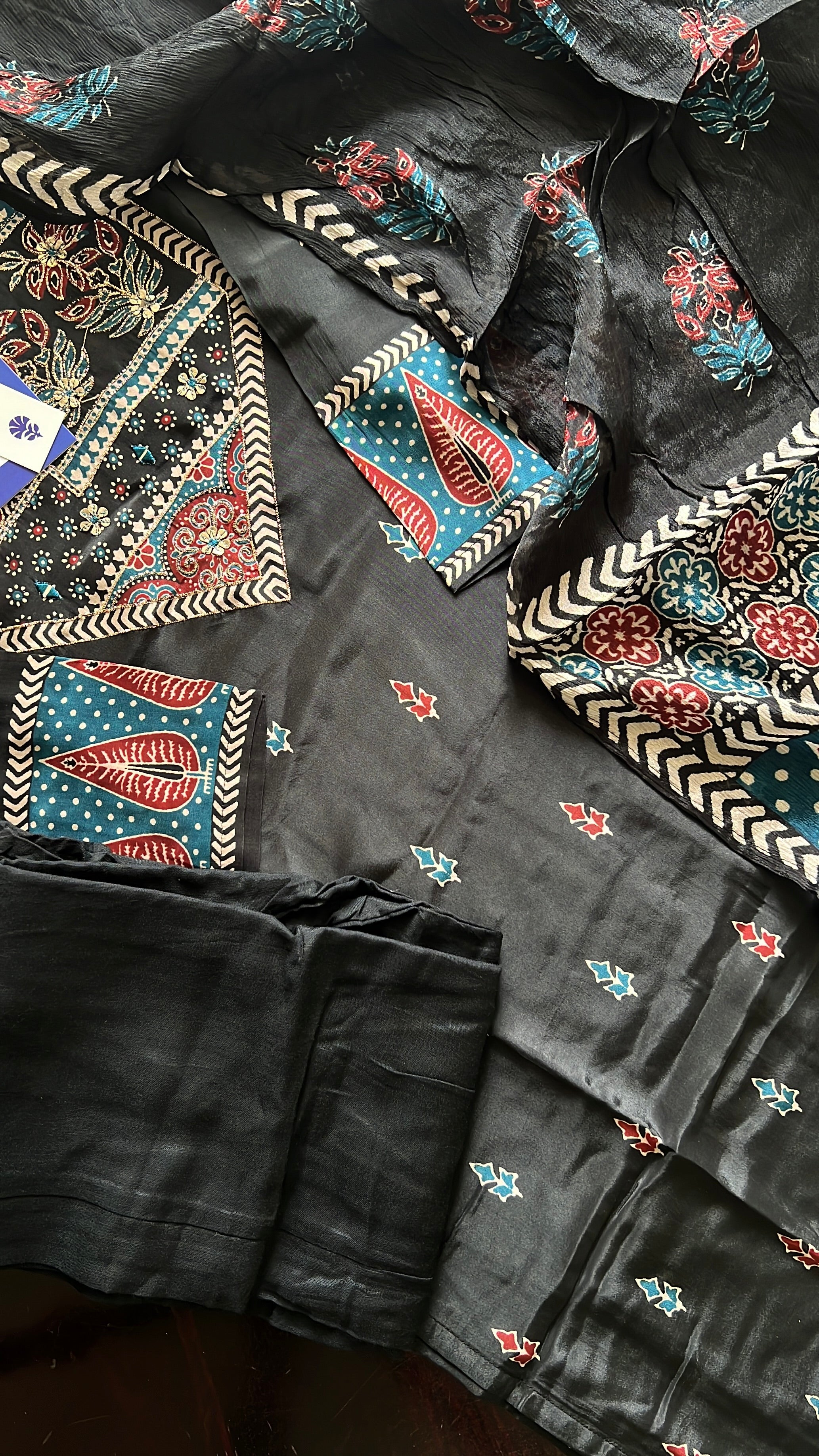 Dhara Ajrakh Crepe HandDetailed Pant Set