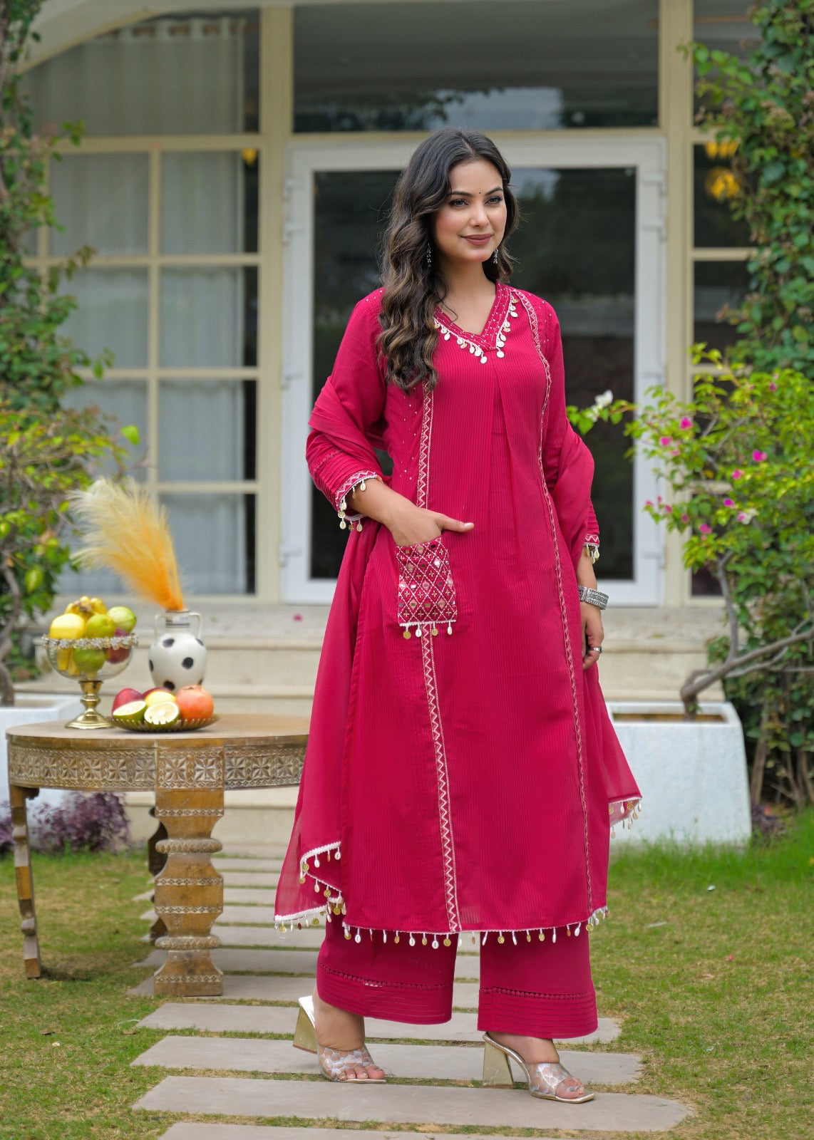 Avanti Pink Premium Cotton HandEmbroidered Dupatta Set