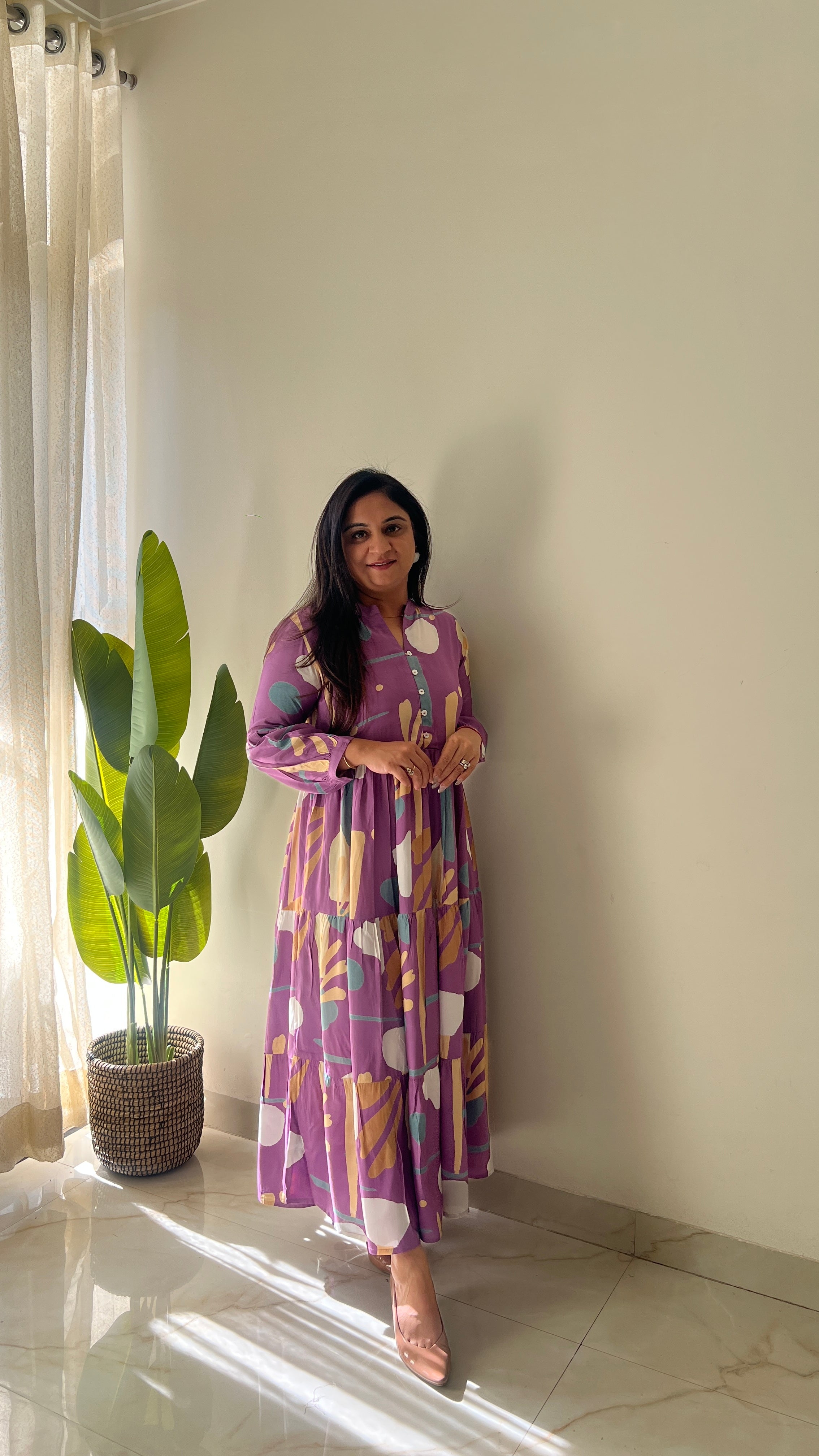 Sarfa Lilac Crystal Muslin Casual Long Dress