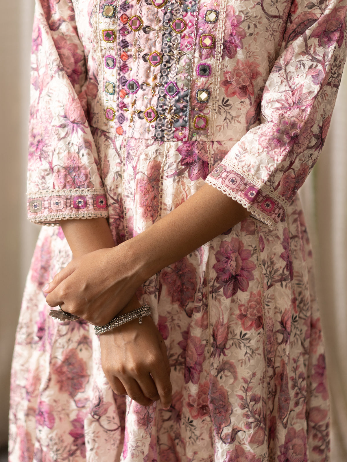 Seerat Pink Cotton Sciffili Embroidered Anarkali Set