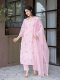 Dolly Pink Mul Chanderi Embroidered Straight Dupatta Set