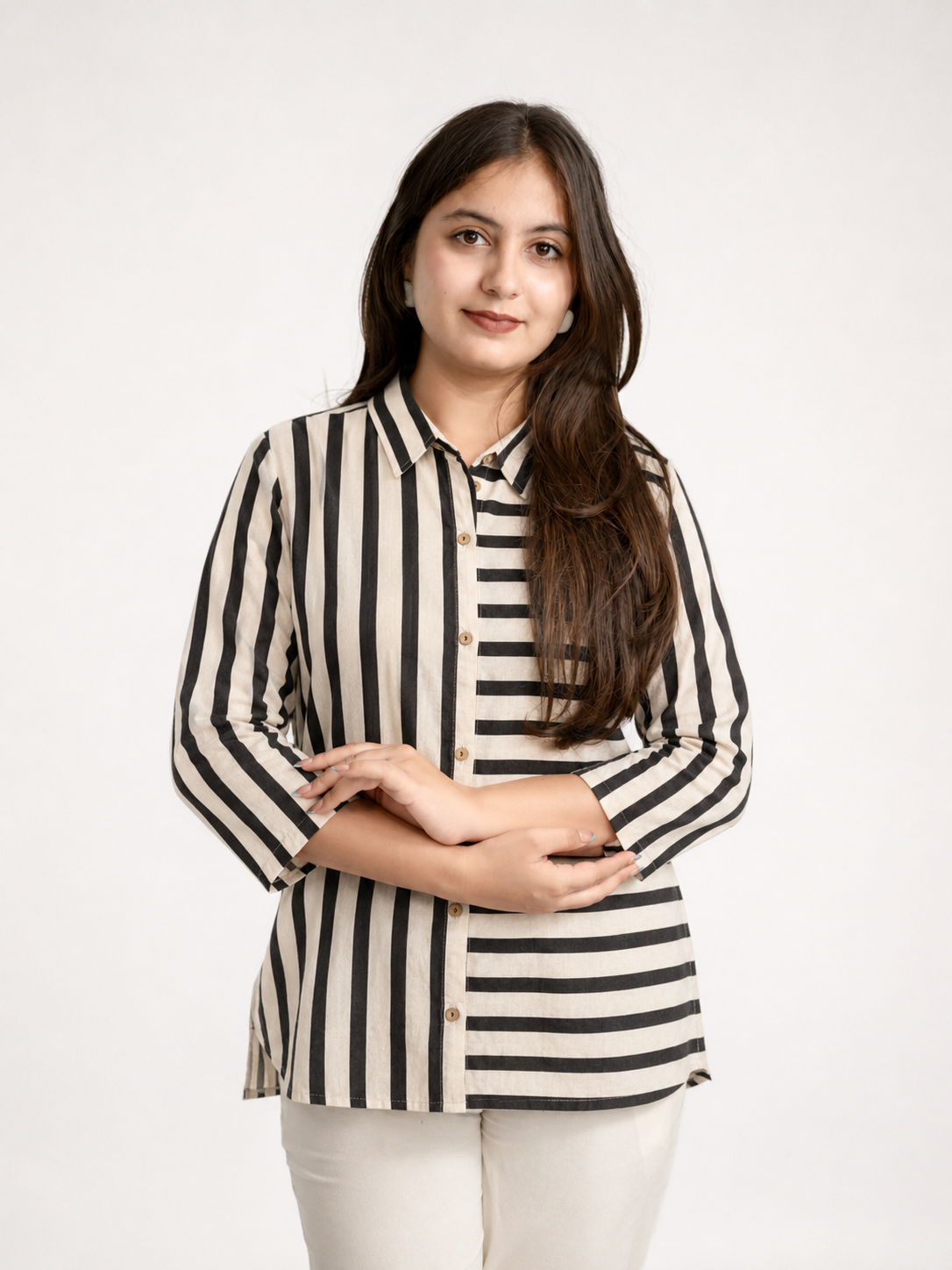 Tevsha-Black Cotton Handblock Stripes Shirt