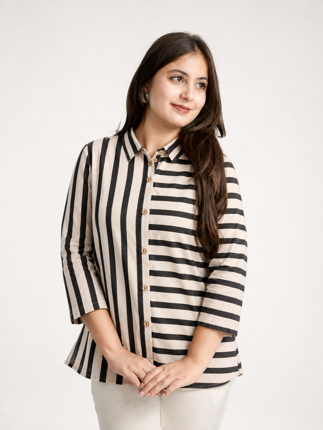 Tevsha-Black Cotton Handblock Stripes Shirt