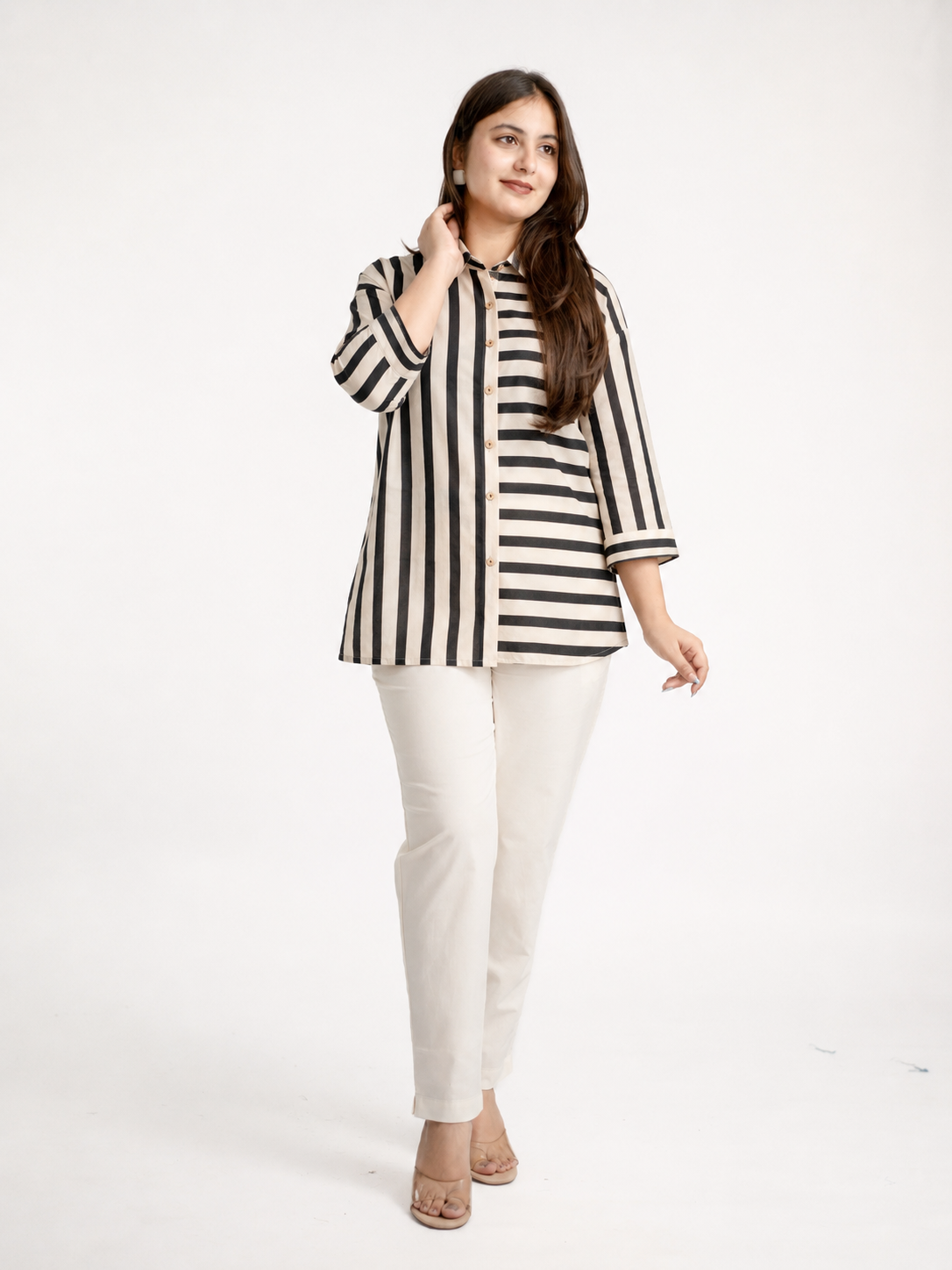 Tevsha-Black Cotton Handblock Stripes Shirt
