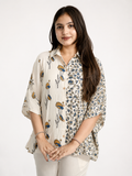 Ruma Beige Muslin Handblock Kaftaan Shirt