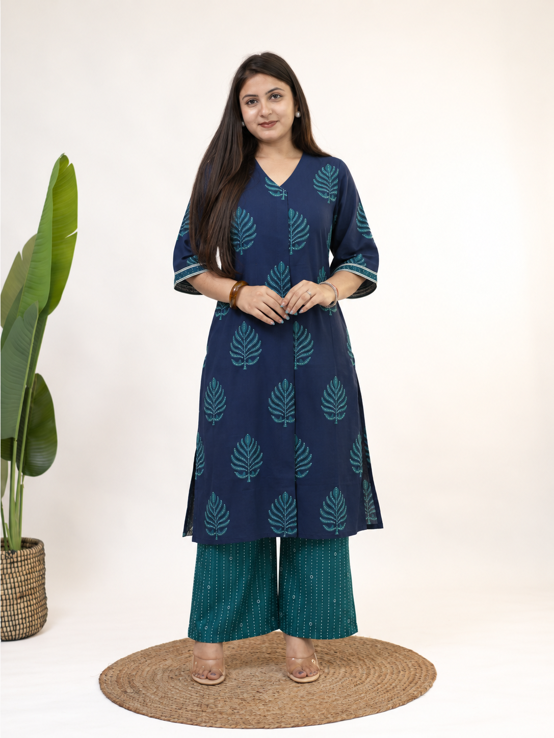 Kush Blue Cotton A-line Kurta Set