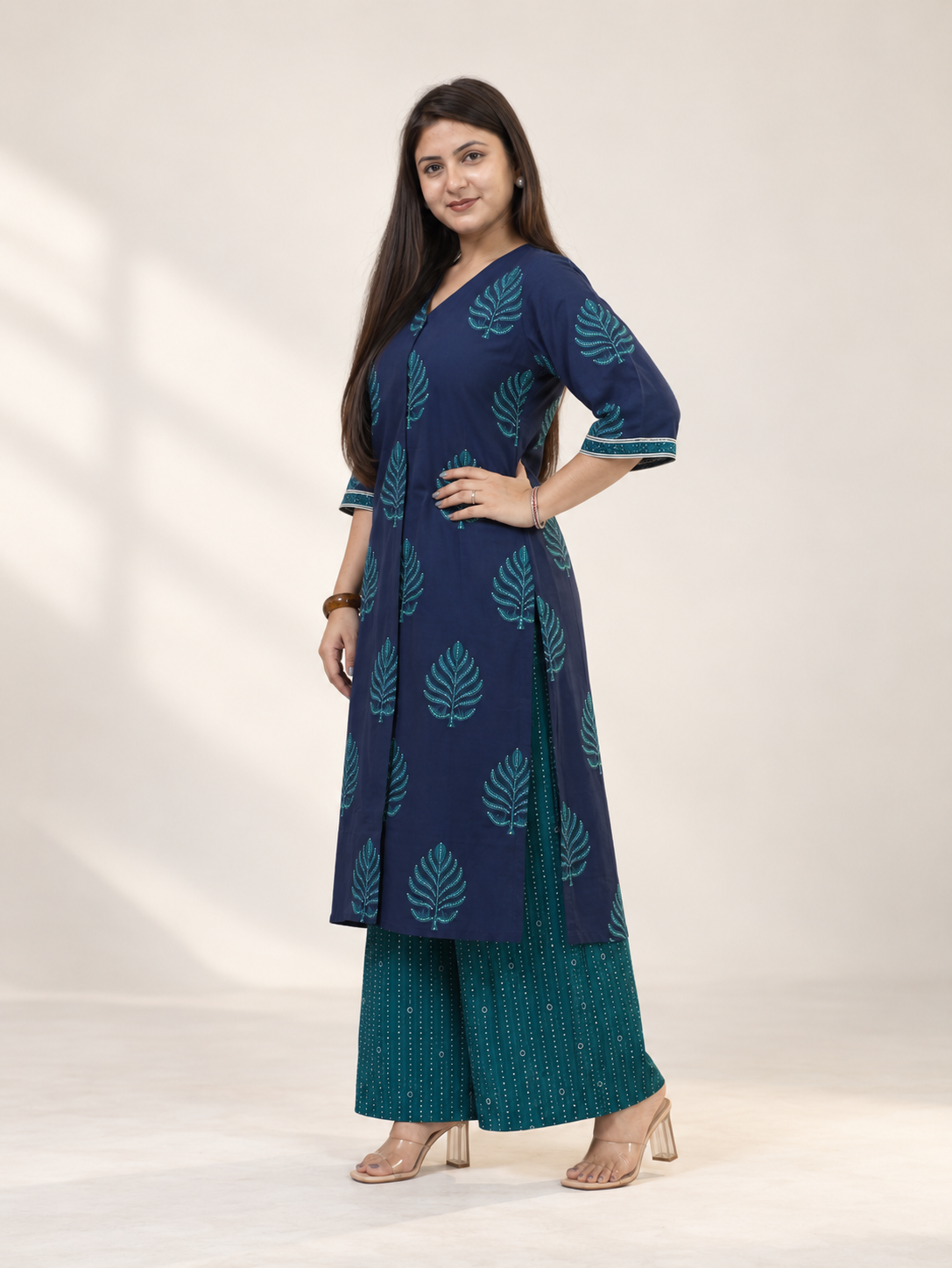 Kush Blue Cotton A-line Kurta Set