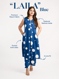 Laila Blue Polka Rayon A-line Coord Set