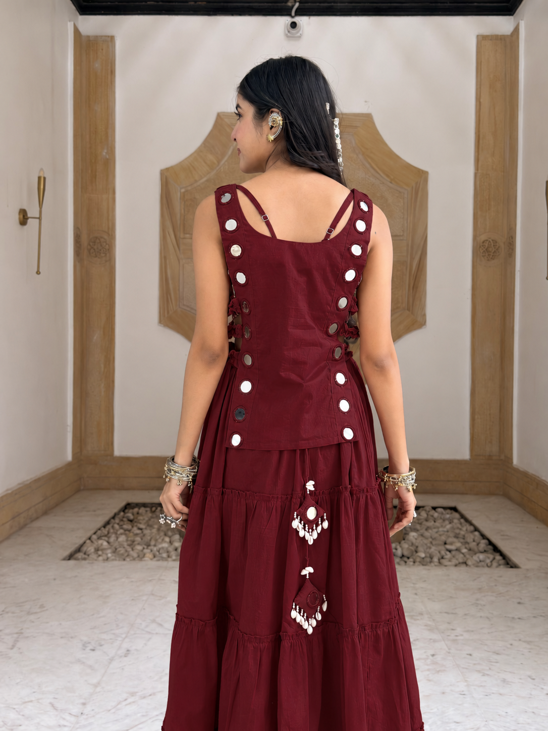 Niyati Maroon Cotton Festive Hand Detailed Skirt Set